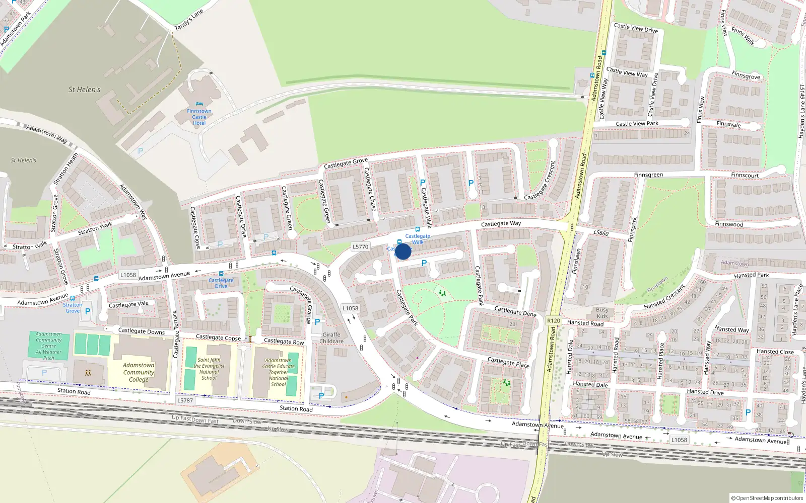 Overhead map showing the location of 95 Castlegate Way, Lucan