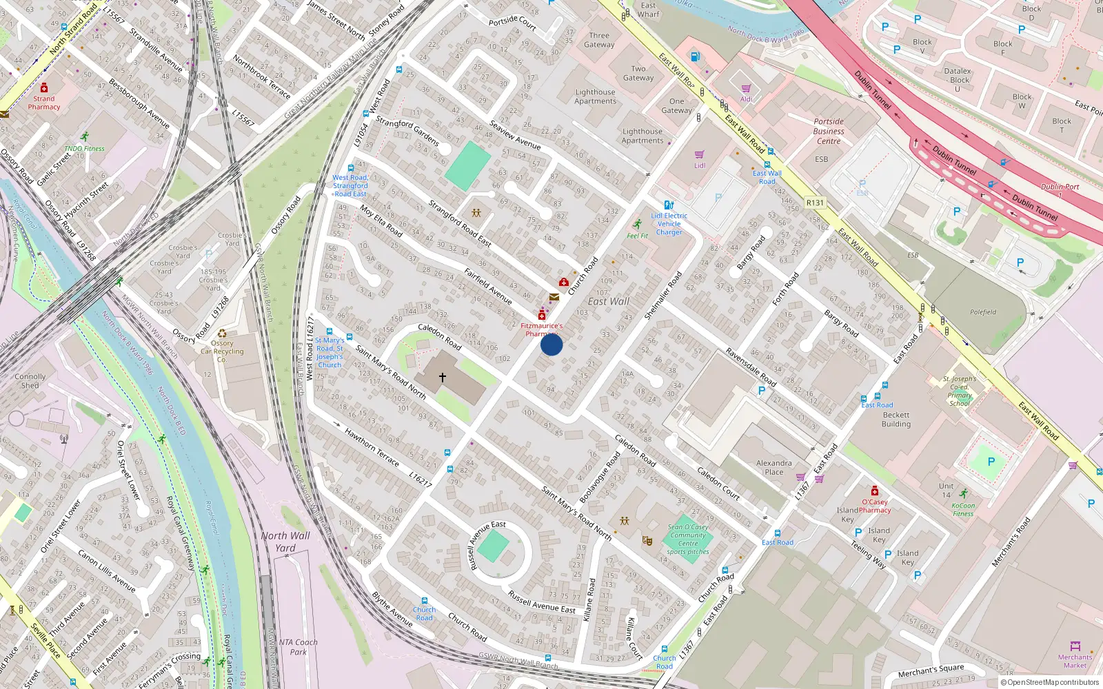 Overhead map showing the location of 95 Church Road, East Wall, Dublin 3