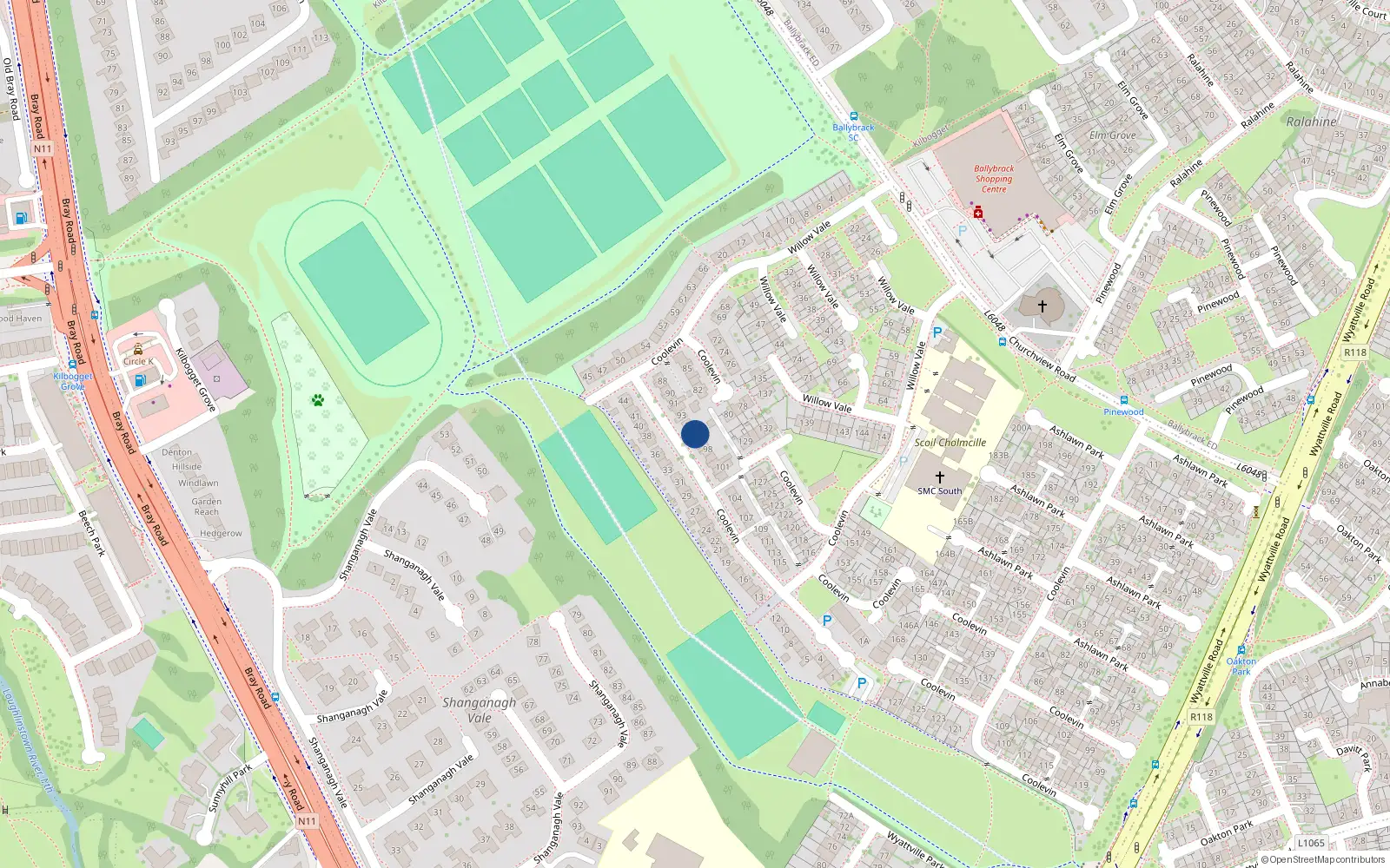 Overhead map showing the location of 95 Coolevin, Dublin