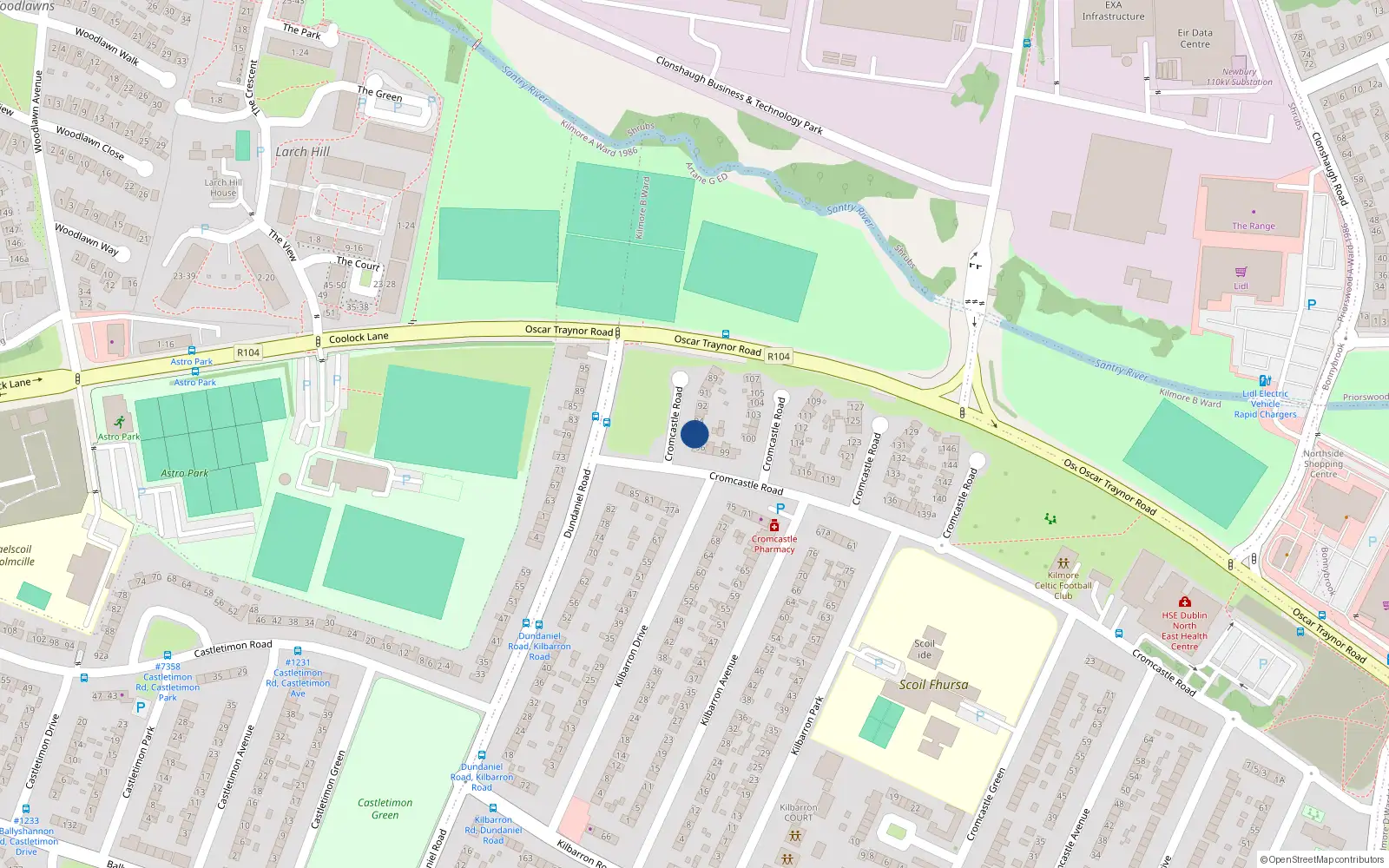 Overhead map showing the location of 95 Cromcastle Road, Dublin 5