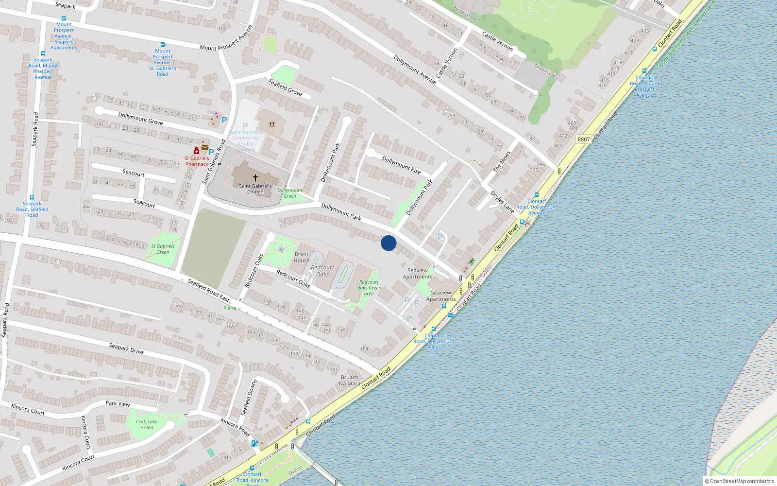 Overhead map showing the location of 95 Dollymount Park, Dublin 3