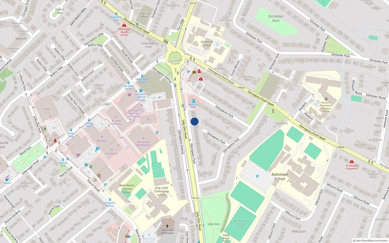 Overhead map showing the location of 95 Glenageary Park, Sallynoggin