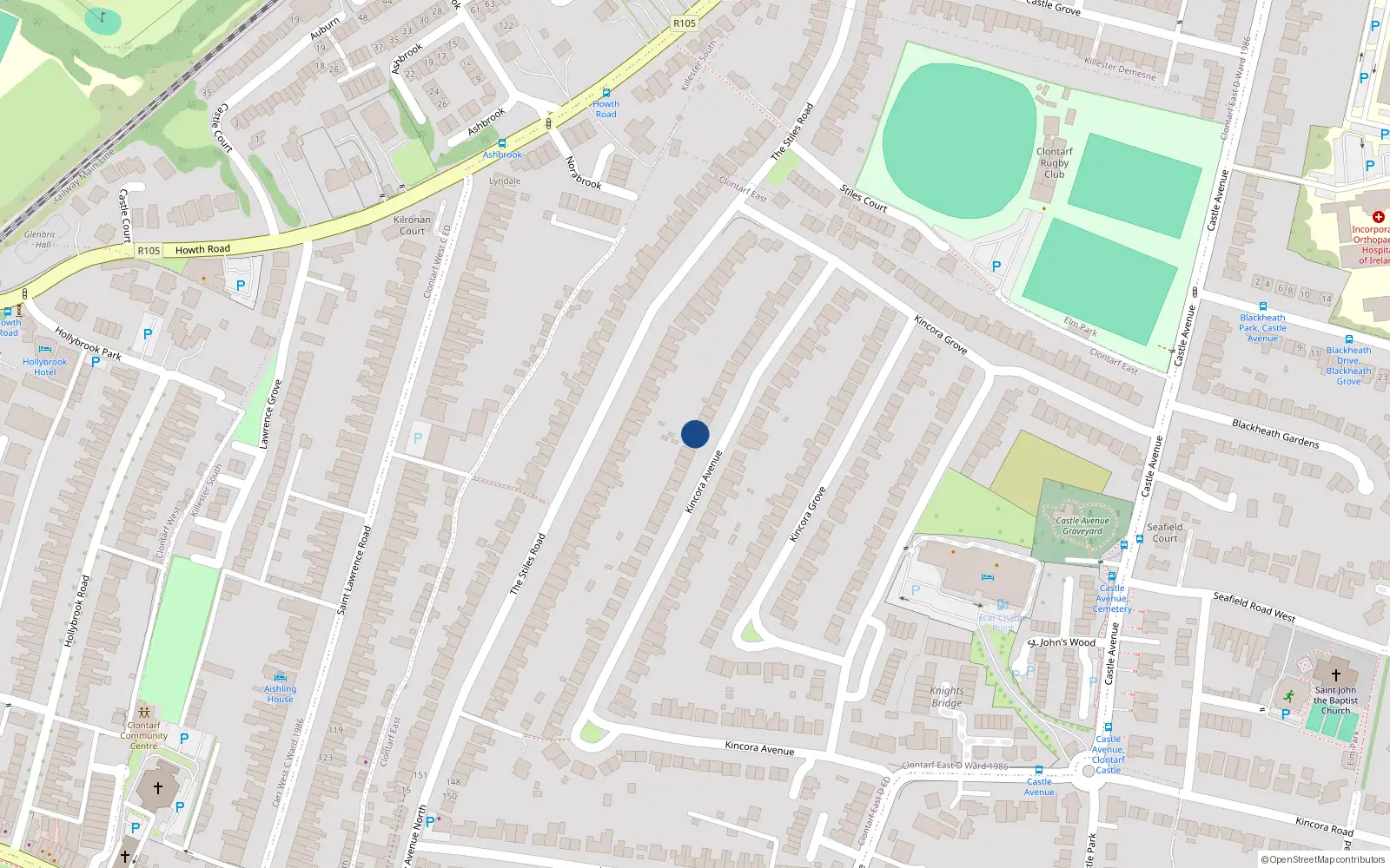 Overhead map showing the location of 95 Kincora Avenue, Dublin 3
