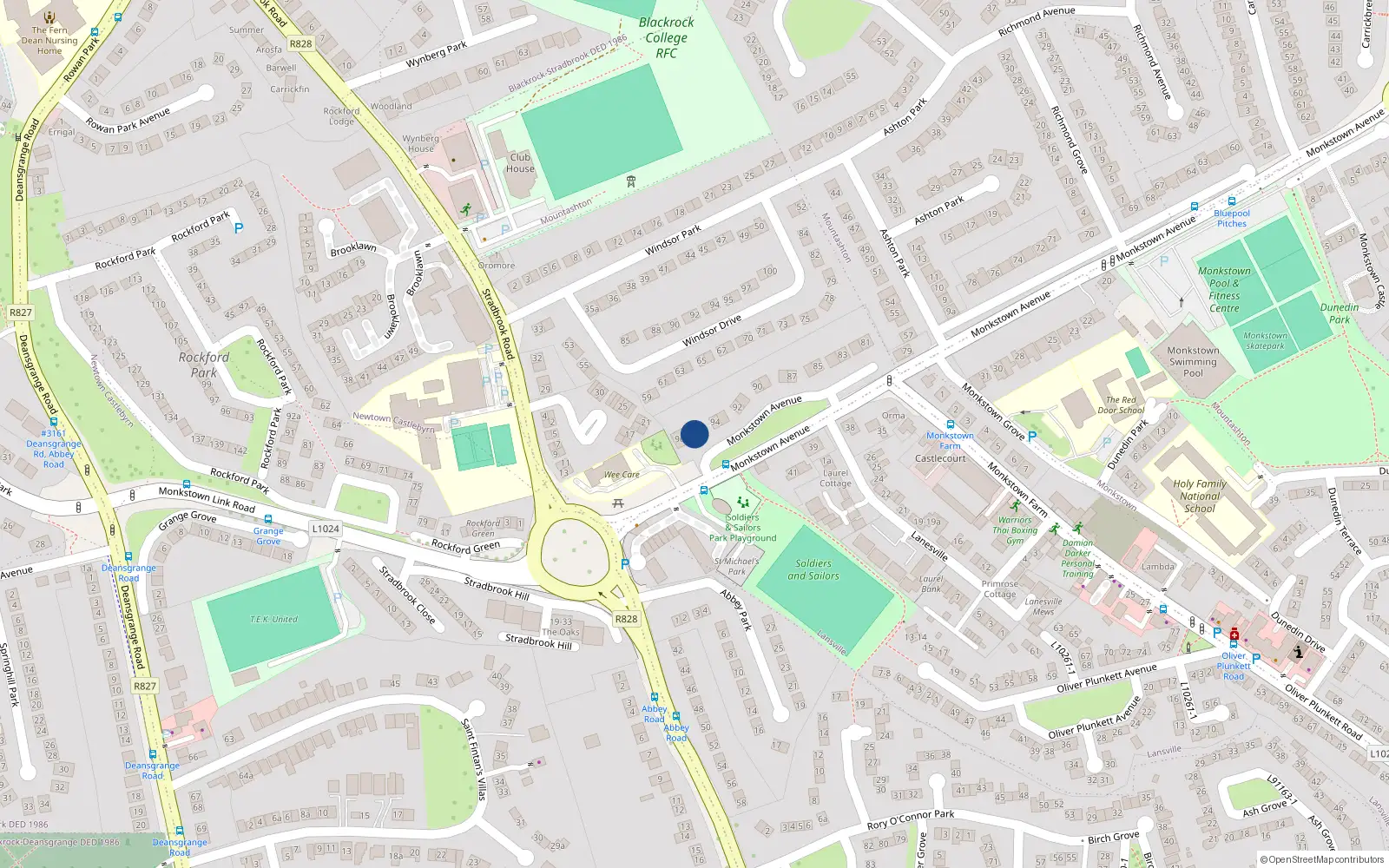 Overhead map showing the location of 95 Monkstown Avenue, Dublin
