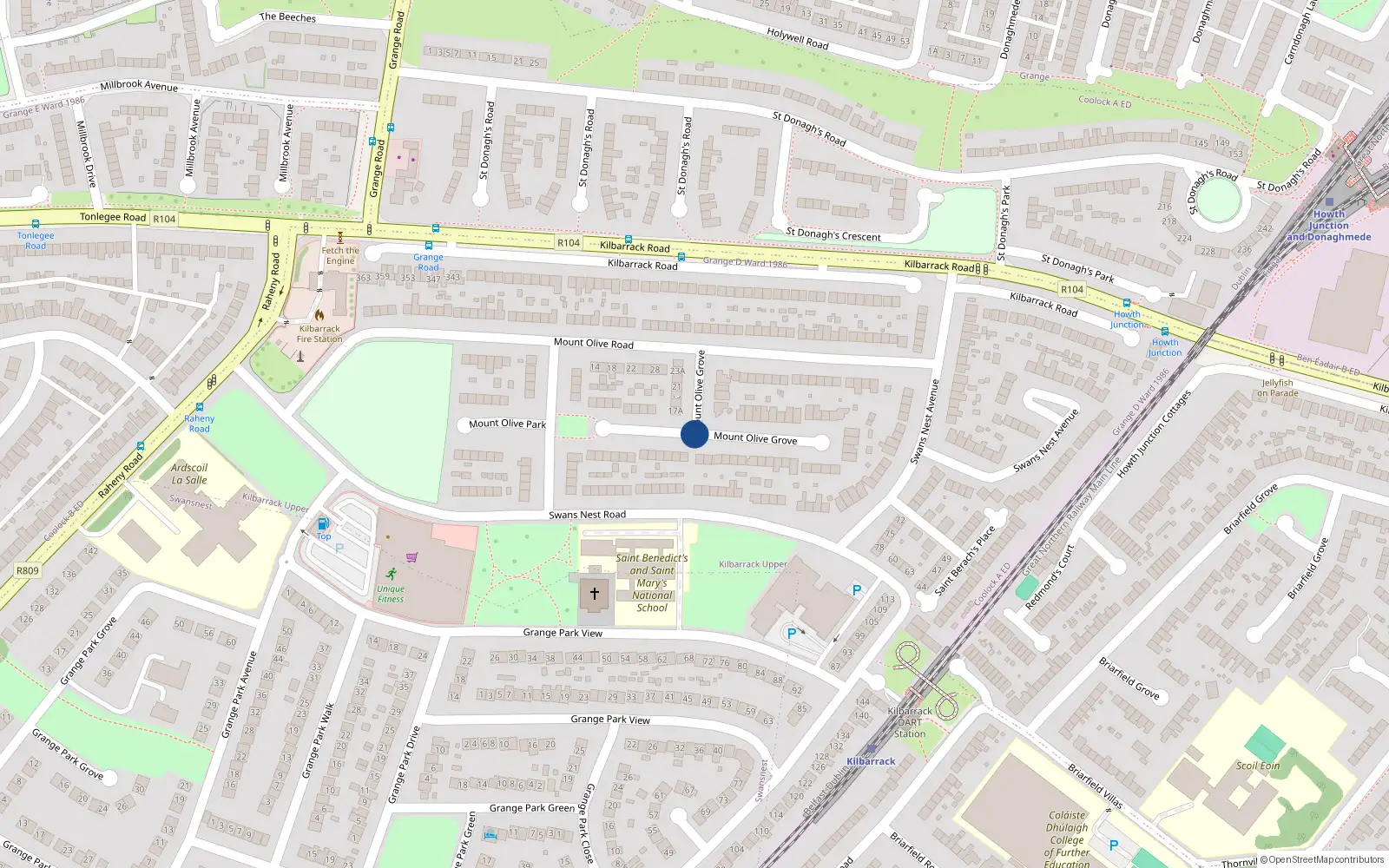 Overhead map showing the location of 95 Mount Olive Grove, Dublin