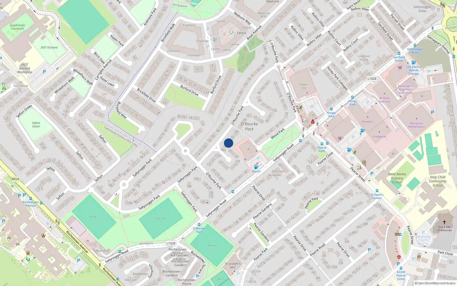 Overhead map showing the location of 95 O'Rourke Park, Sallynoggin