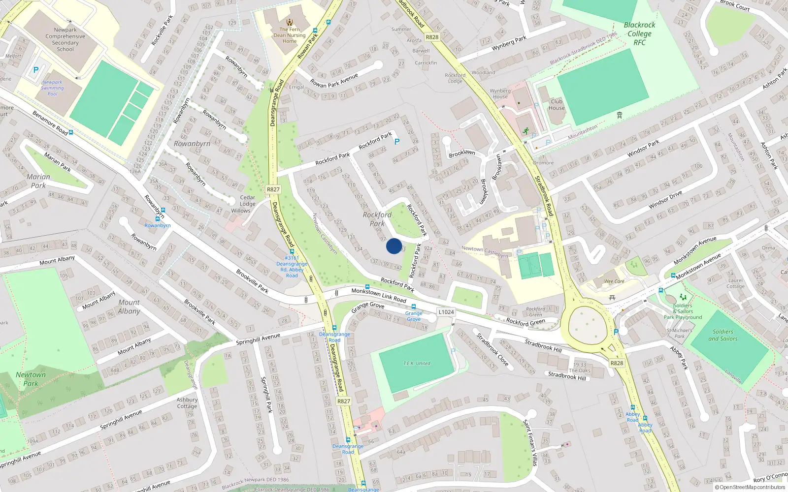 Overhead map showing the location of 95 Rockford Park, Blackrock
