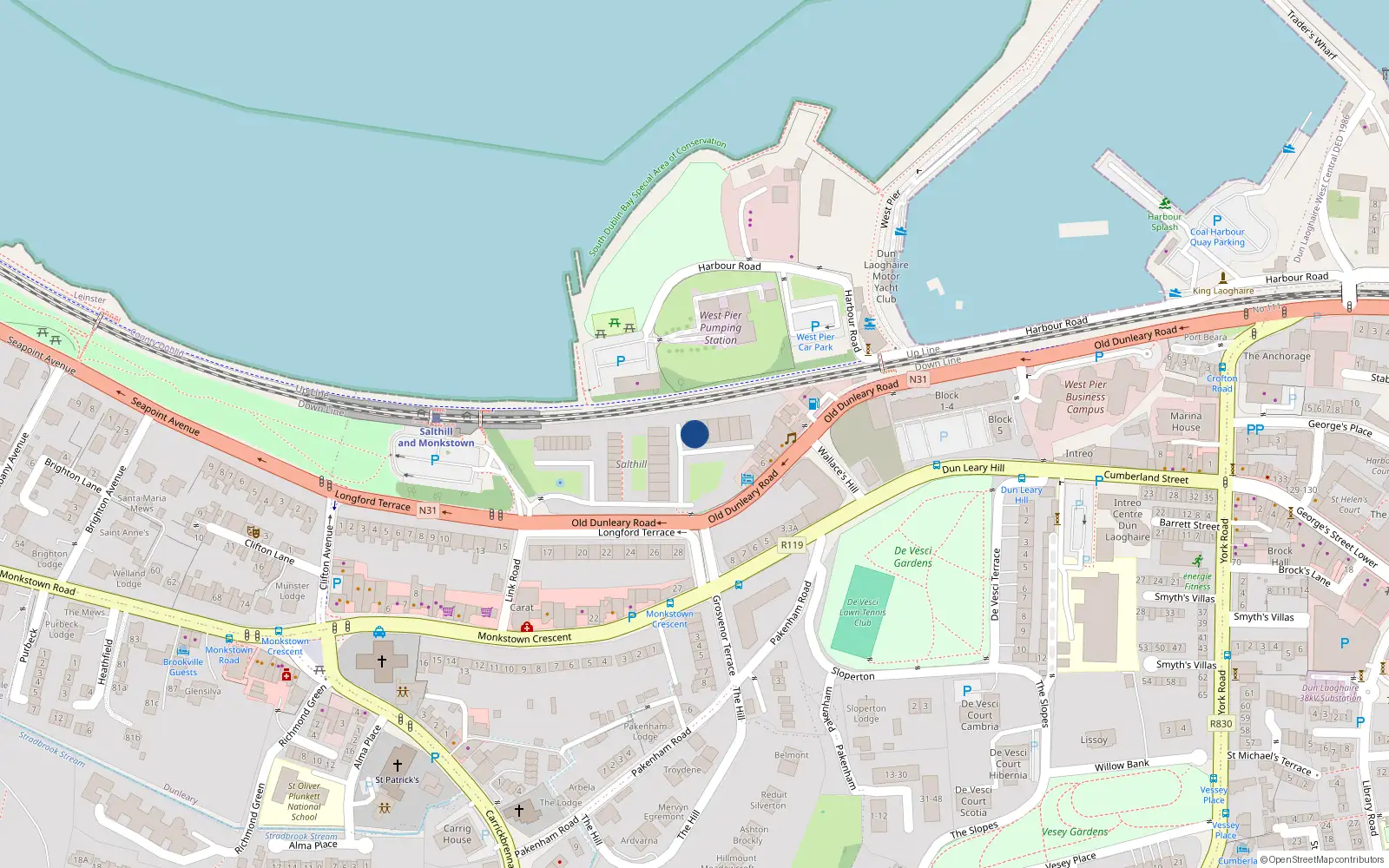 Overhead map showing the location of 95 Salthill, Seapoint Avenue, Monkstown