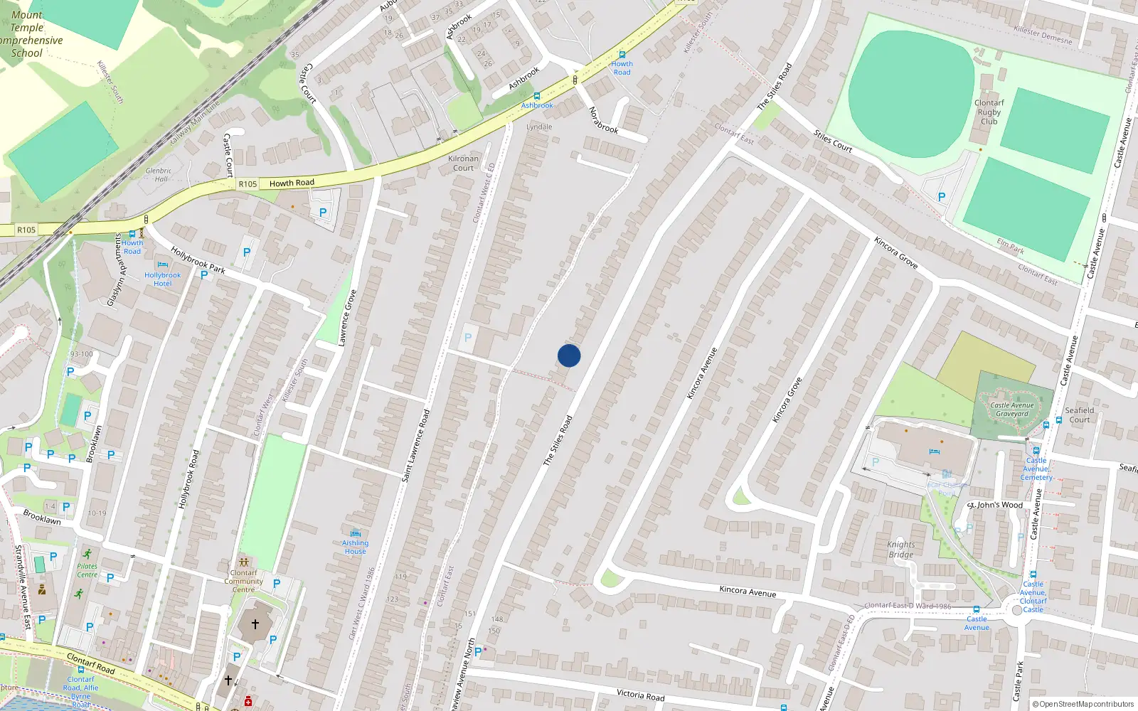 Overhead map showing the location of 95 the Stiles Road, Clontarf, Dublin 3