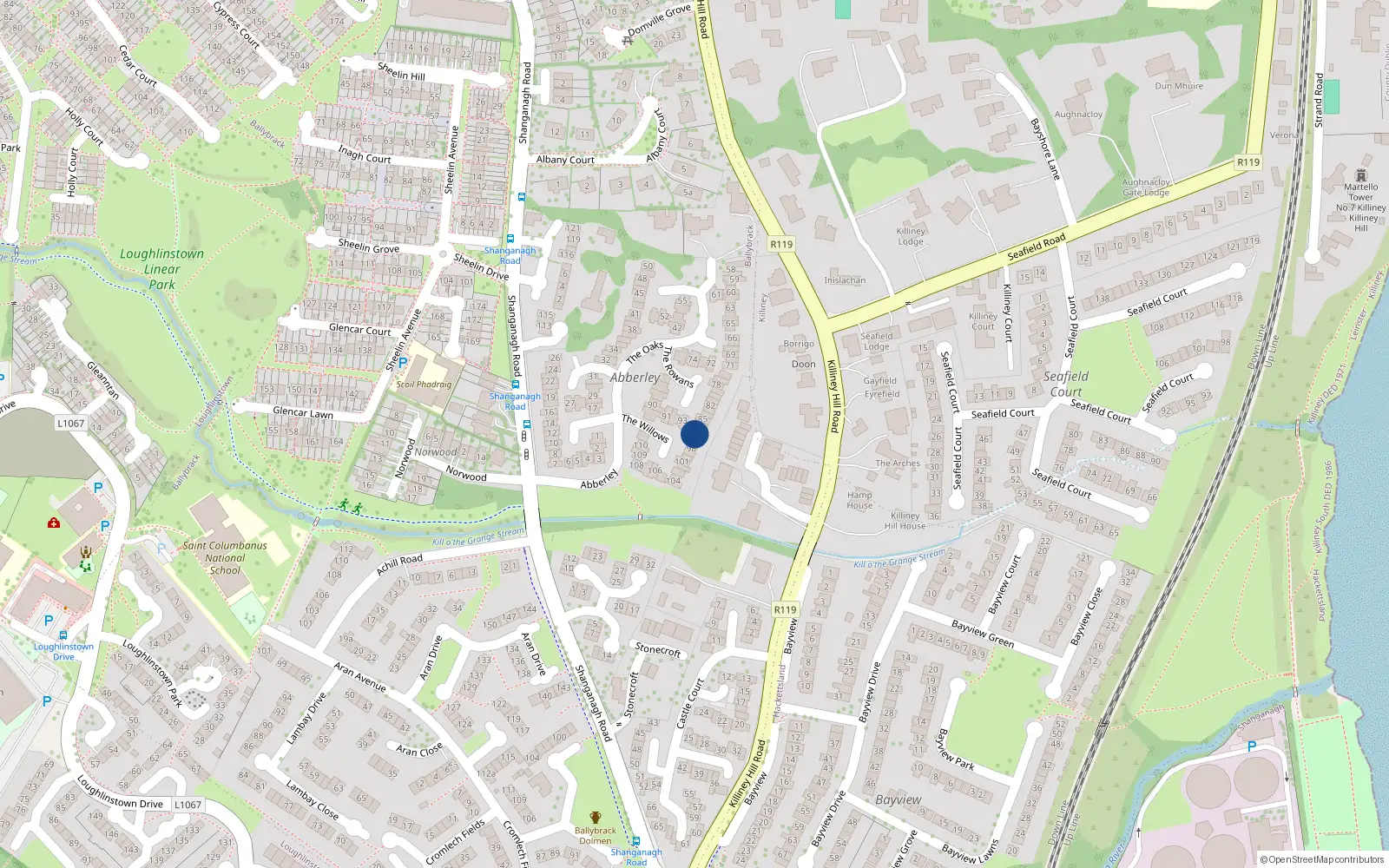 Overhead map showing the location of 95 the Willows, Abberley, Killiney