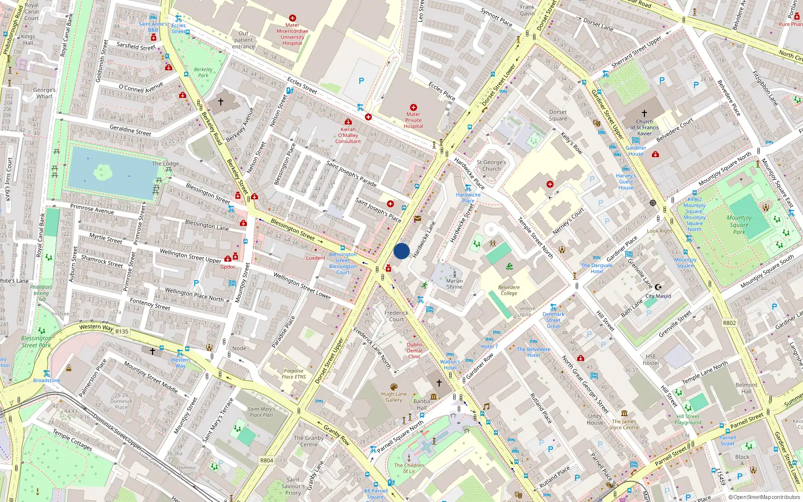 Overhead map showing the location of 50 Dorset Street Upper, Dublin 1