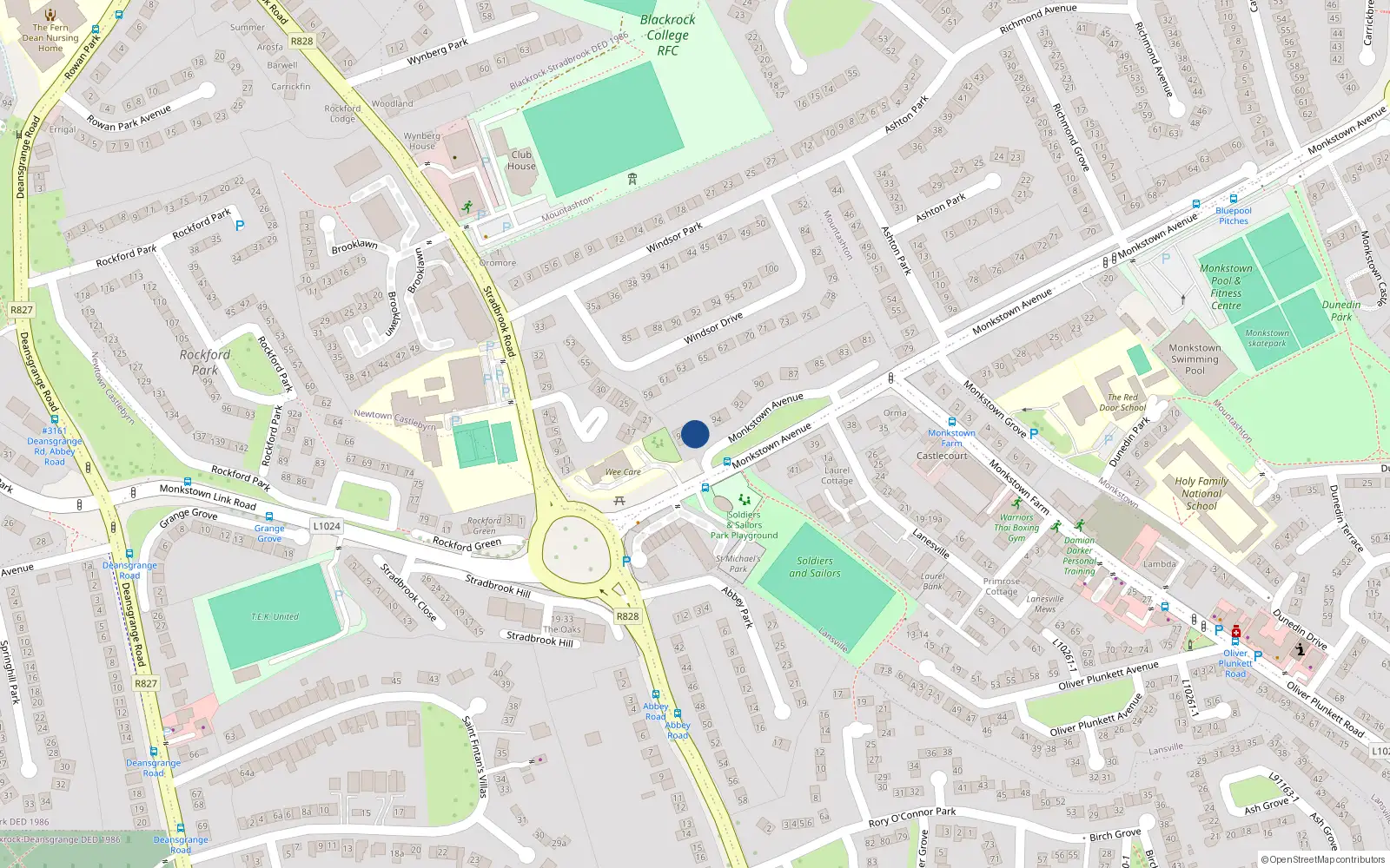 Overhead map showing the location of 95A Monkstown Avenue, Blackrock, Co. Dublin