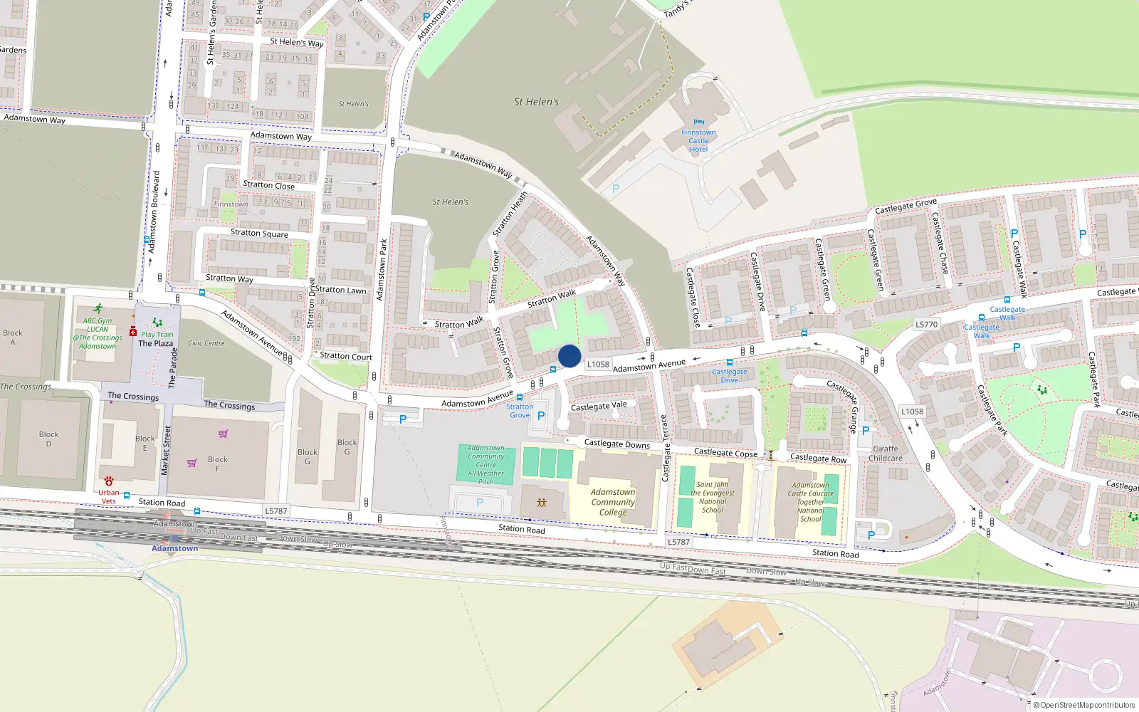 Overhead map showing the location of 96 Adamstown Avenue, Lucan