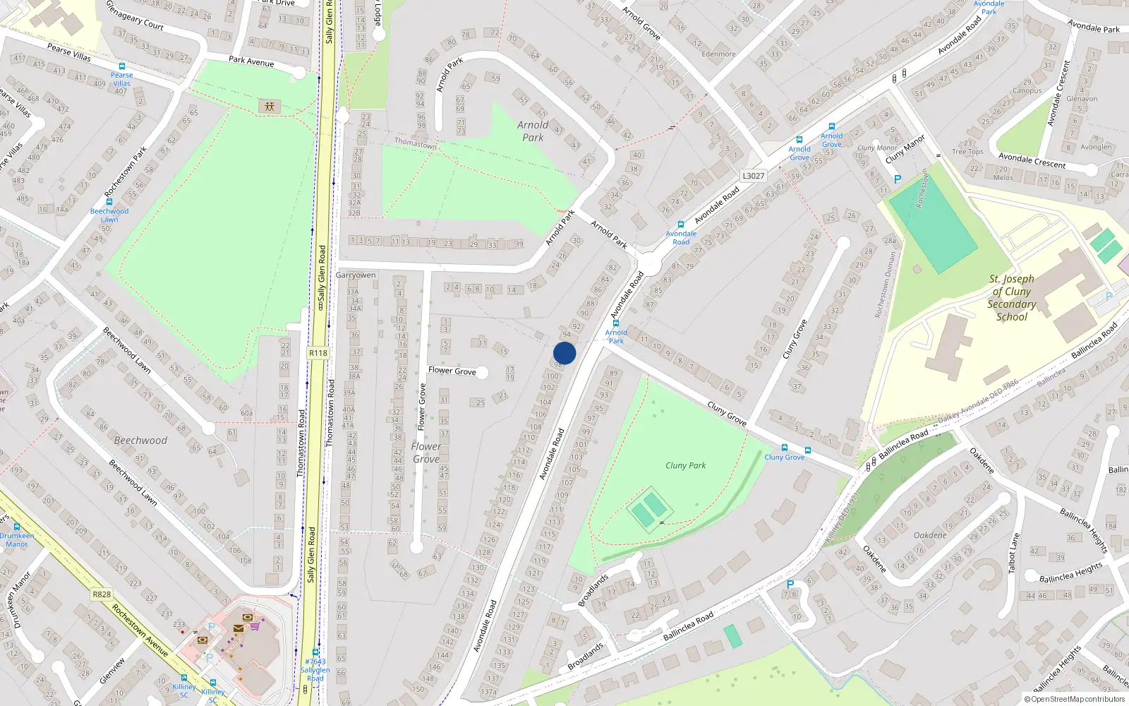 Overhead map showing the location of 96 Avondale Road, Killiney, Co Dublin
