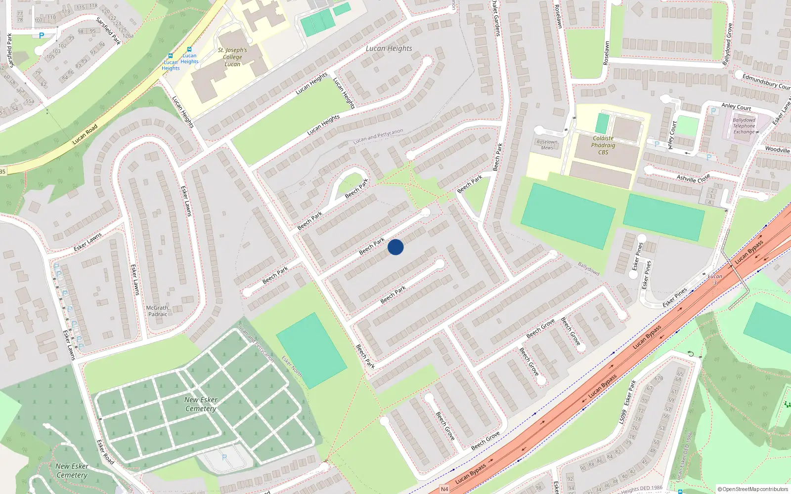 Overhead map showing the location of 96 Beech Park, Lucan, Dublin