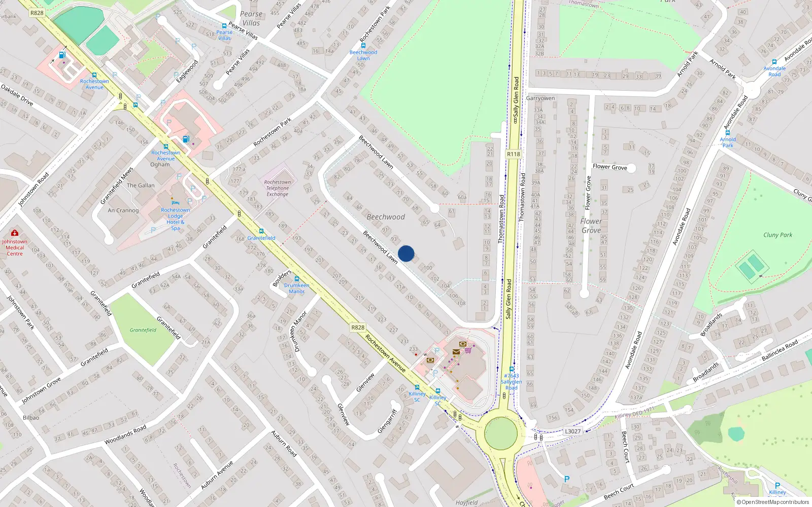Overhead map showing the location of 96 Beechwood Lawn, Rochestown Avenue, Dun Laoghaire