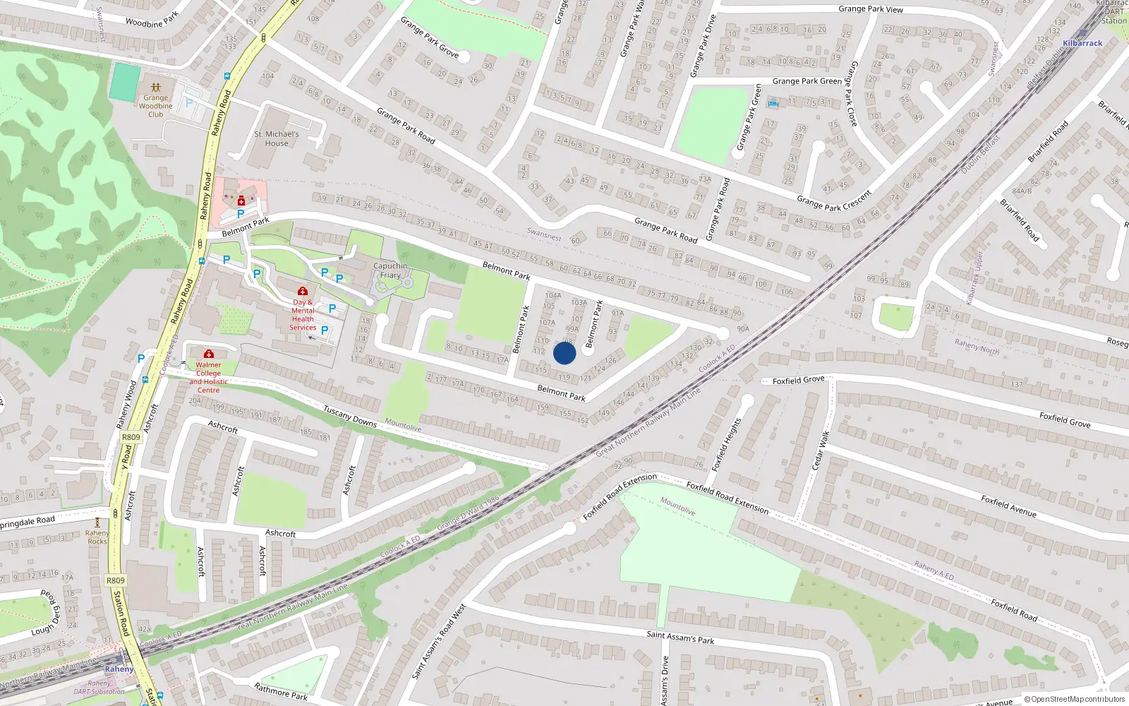 Overhead map showing the location of 96 Belmont Park, Raheny, Dublin 5