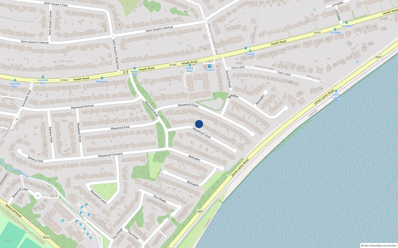 Overhead map showing the location of 96 Bettyglen, Dublin 5