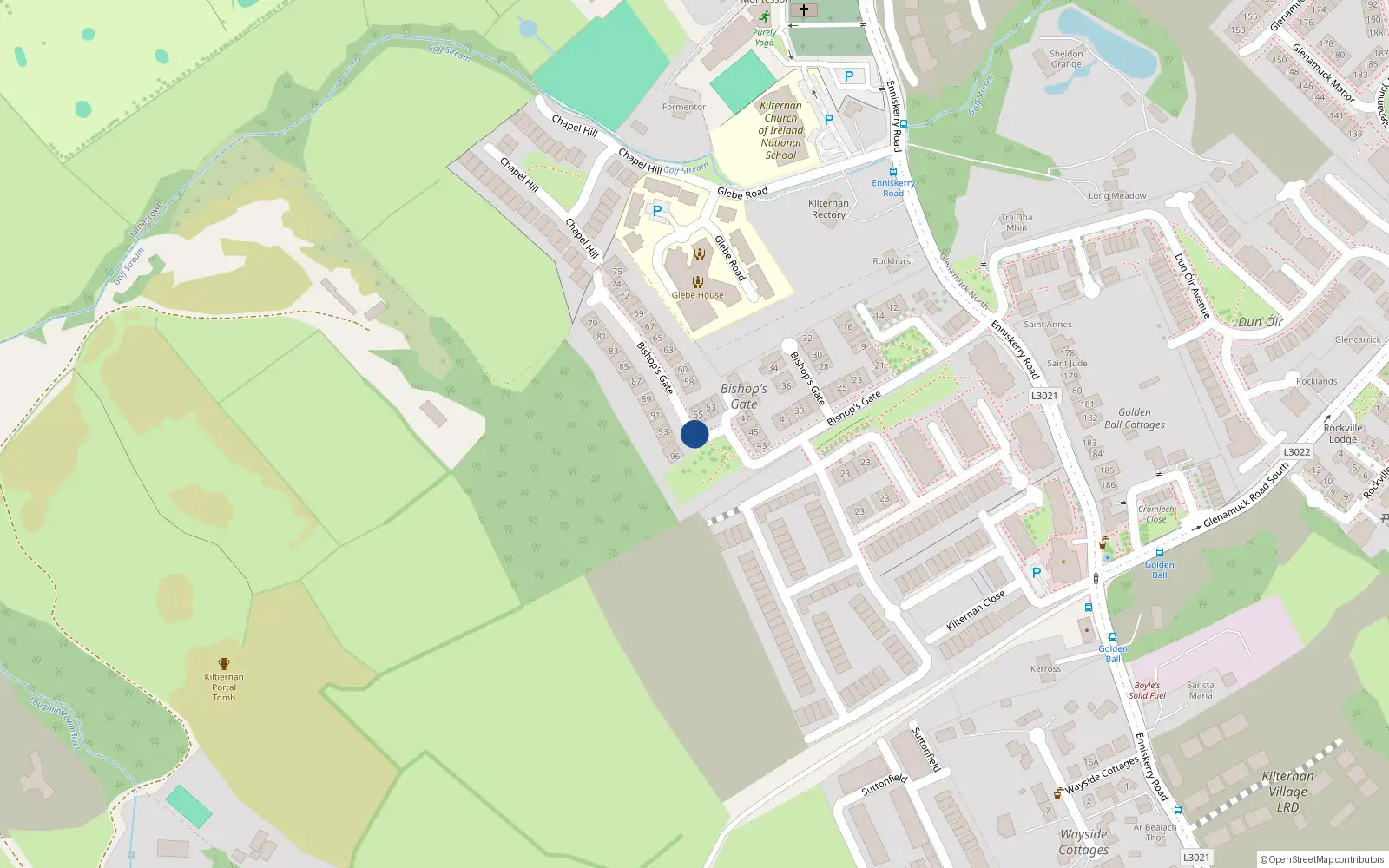 Overhead map showing the location of 96 Bishops Gate, Kiltiernan Domain