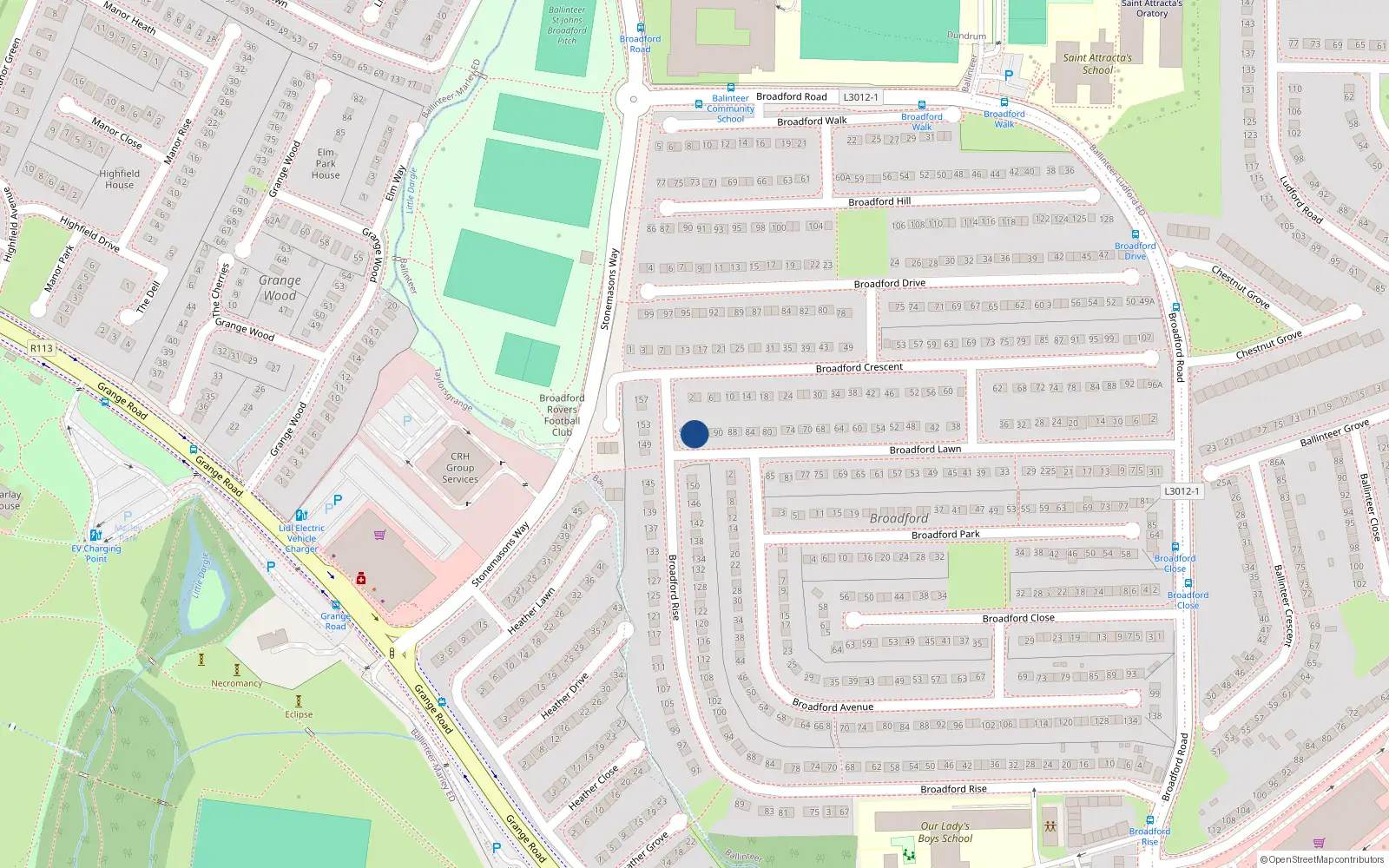 Overhead map showing the location of 96 Broadford Lawn, Dublin 16