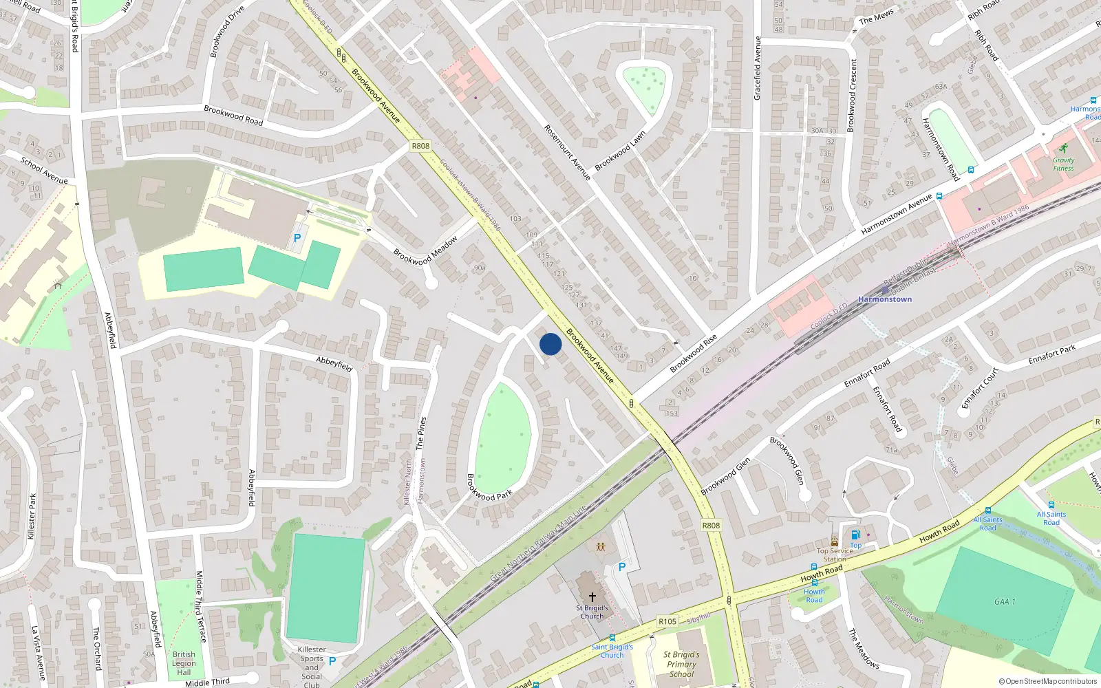 Overhead map showing the location of 96 Brookwood Avenue, Dublin 5