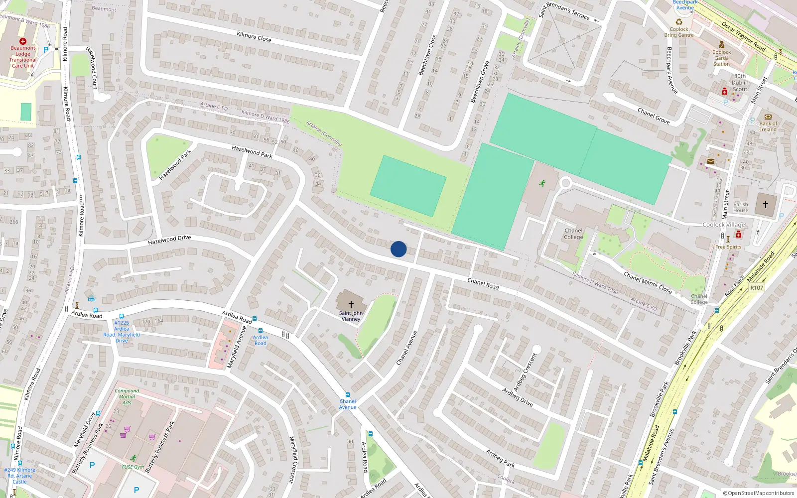 Overhead map showing the location of 96 Chanel Road, Artane, Dublin 5