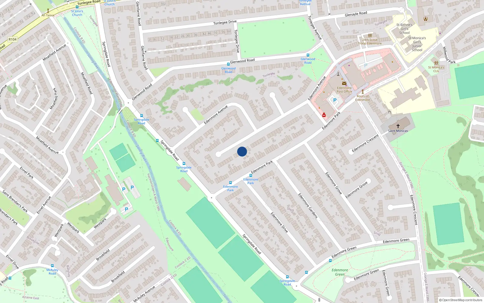 Overhead map showing the location of 96 Edenmore Avenue, Raheny, Dublin 5