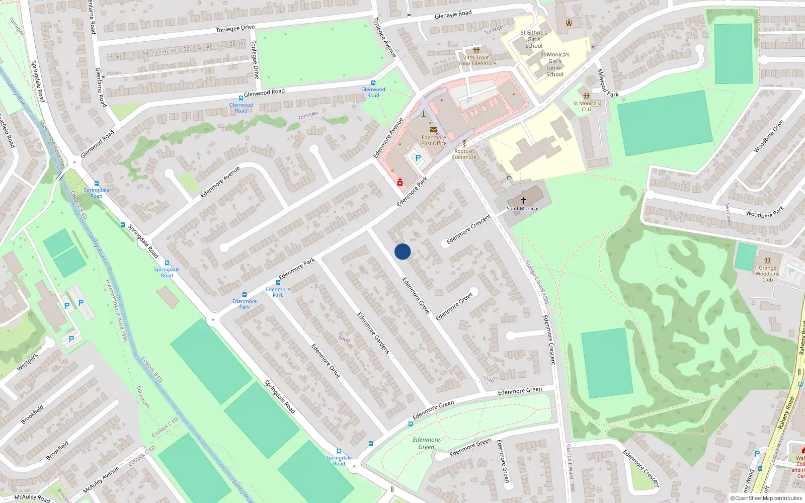 Overhead map showing the location of 96 Edenmore Grove, Raheny, Dublin 5