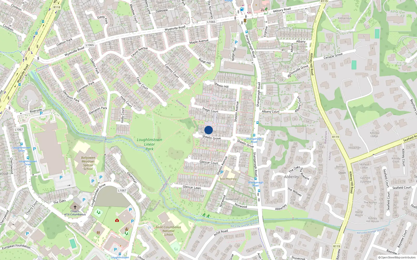 Overhead map showing the location of 96 Inagh Court, Ballybrack, Dublin
