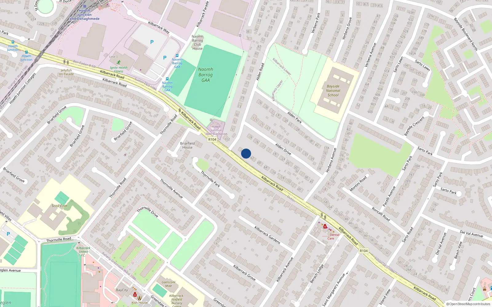Overhead map showing the location of 96 Kilbarrack Road, Dublin 5