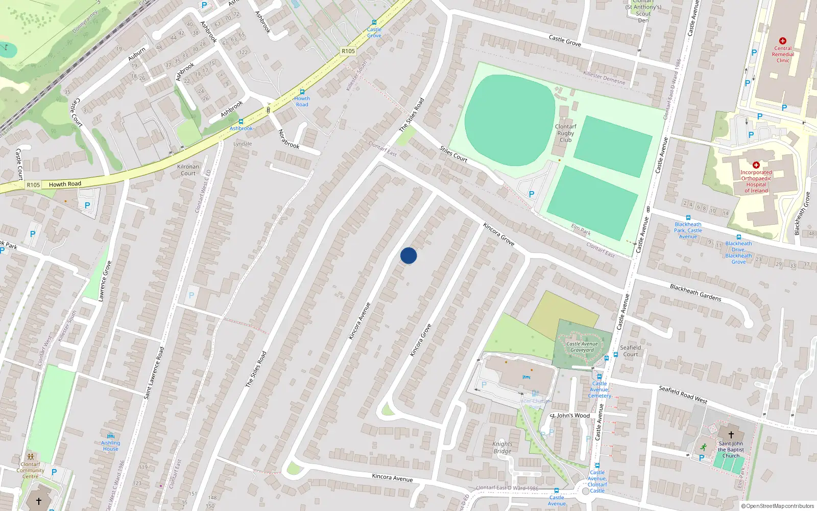 Overhead map showing the location of 96 Kincora Avenue, Dublin 3