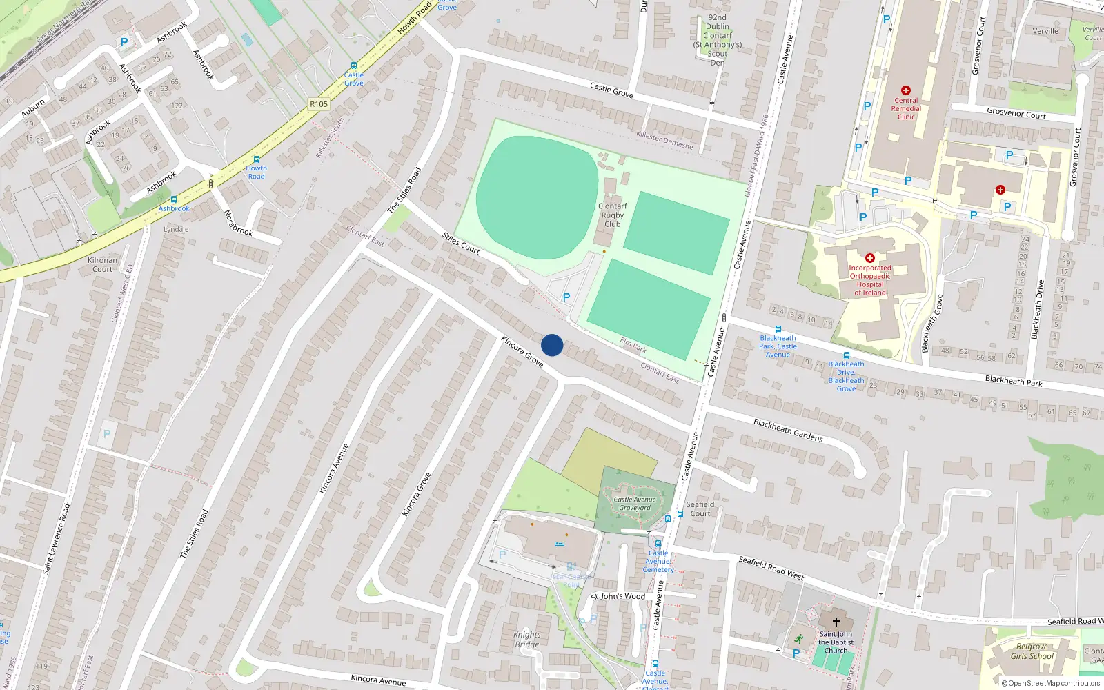 Overhead map showing the location of 96 Kincora Grove, Dublin 3