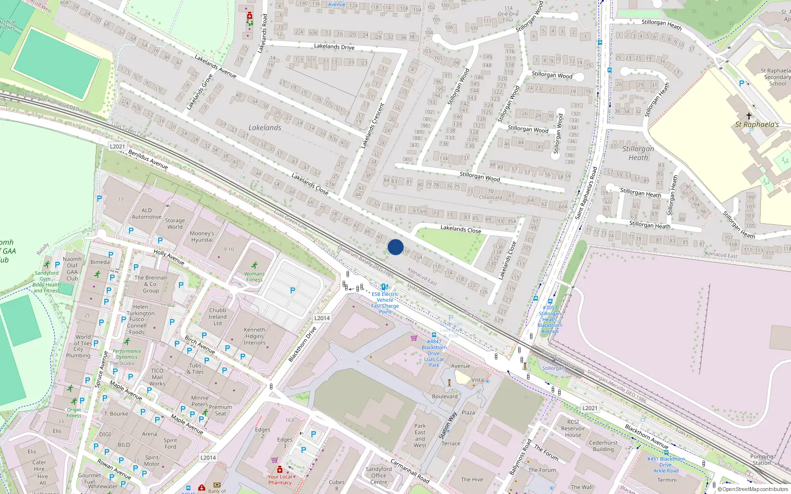 Overhead map showing the location of 96 Lakelands Close, Kilmacud, Stillorgan