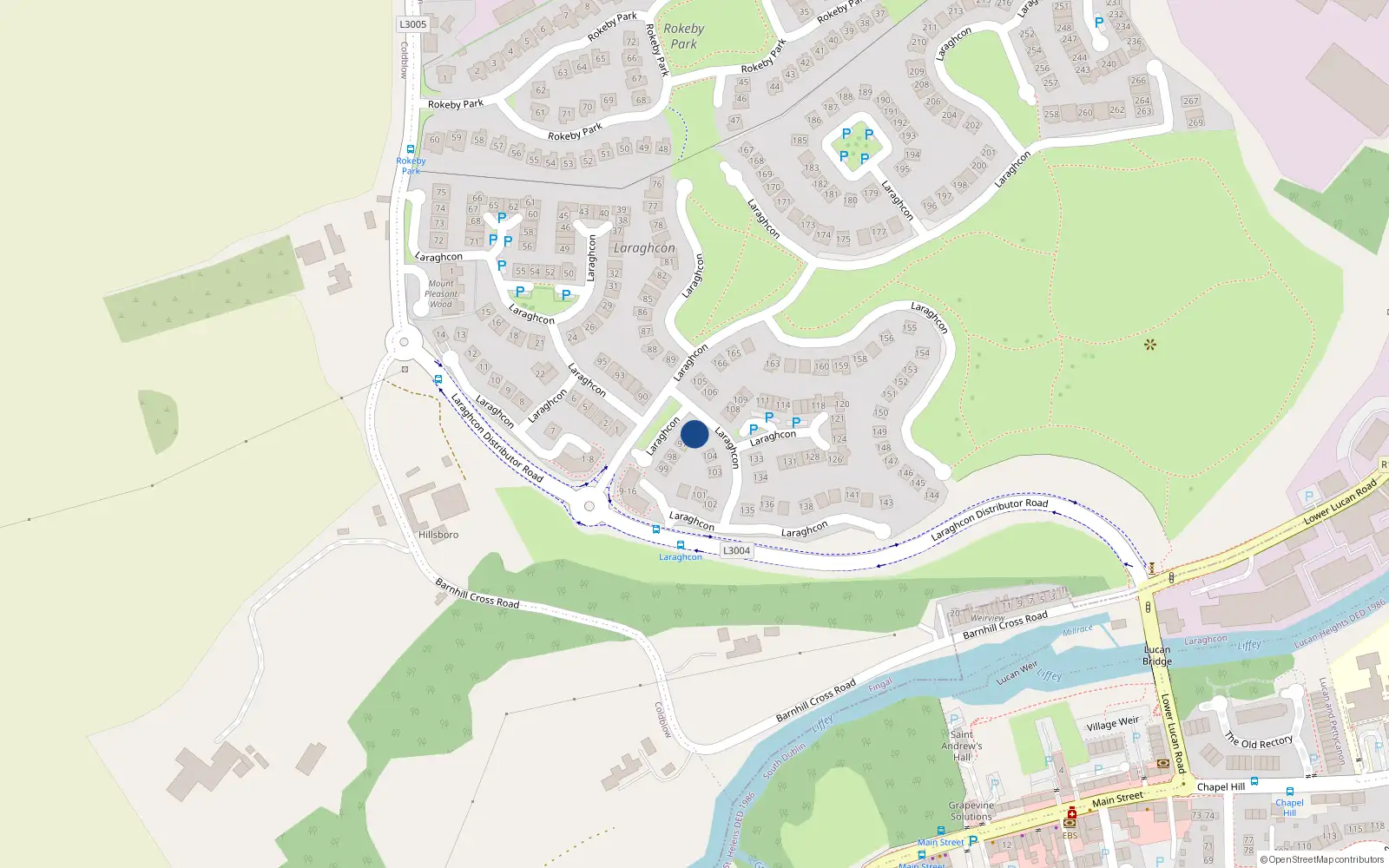 Overhead map showing the location of 96 Laraghcon, Lucan