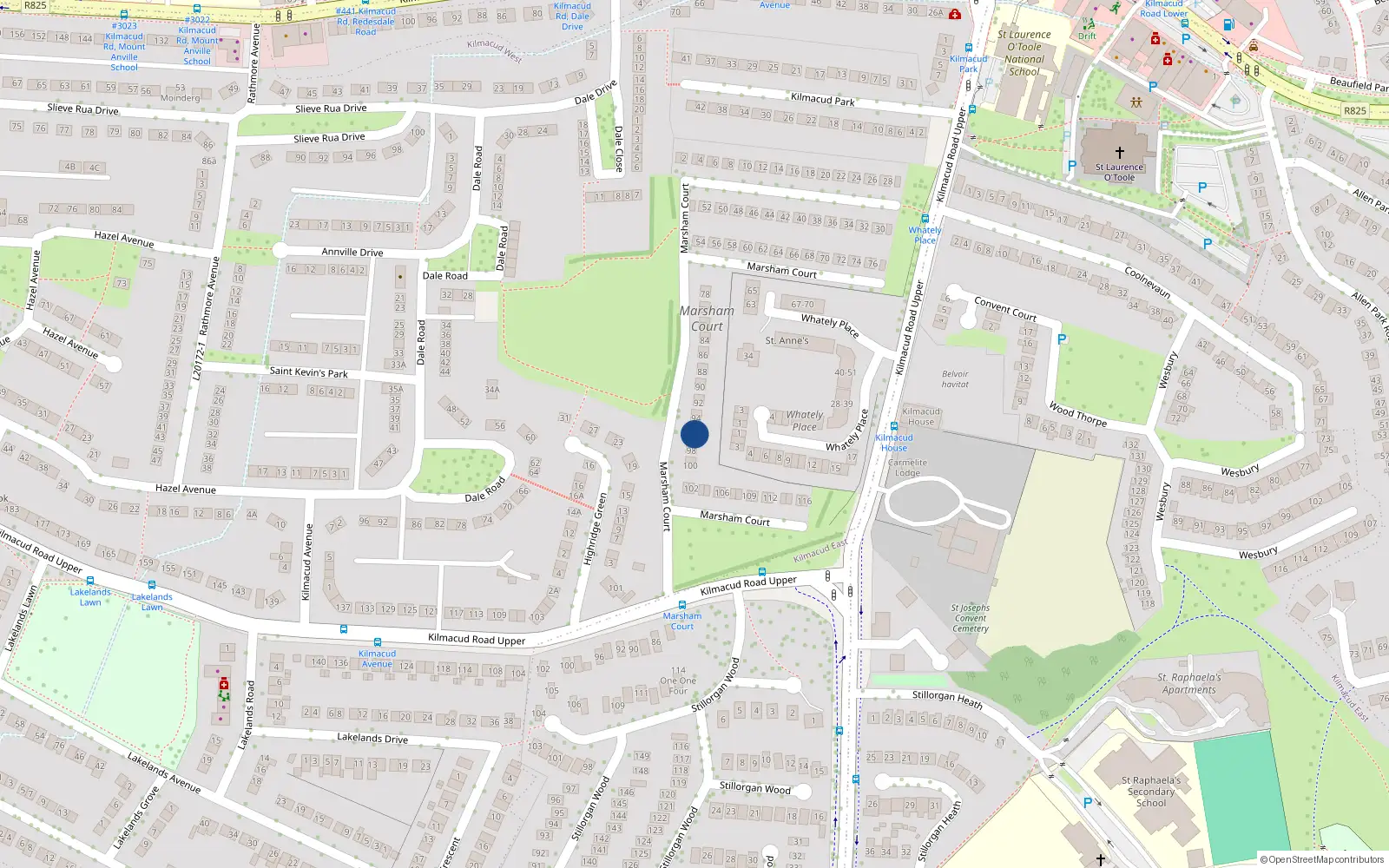 Overhead map showing the location of 96 Marsham Court, Blackrock