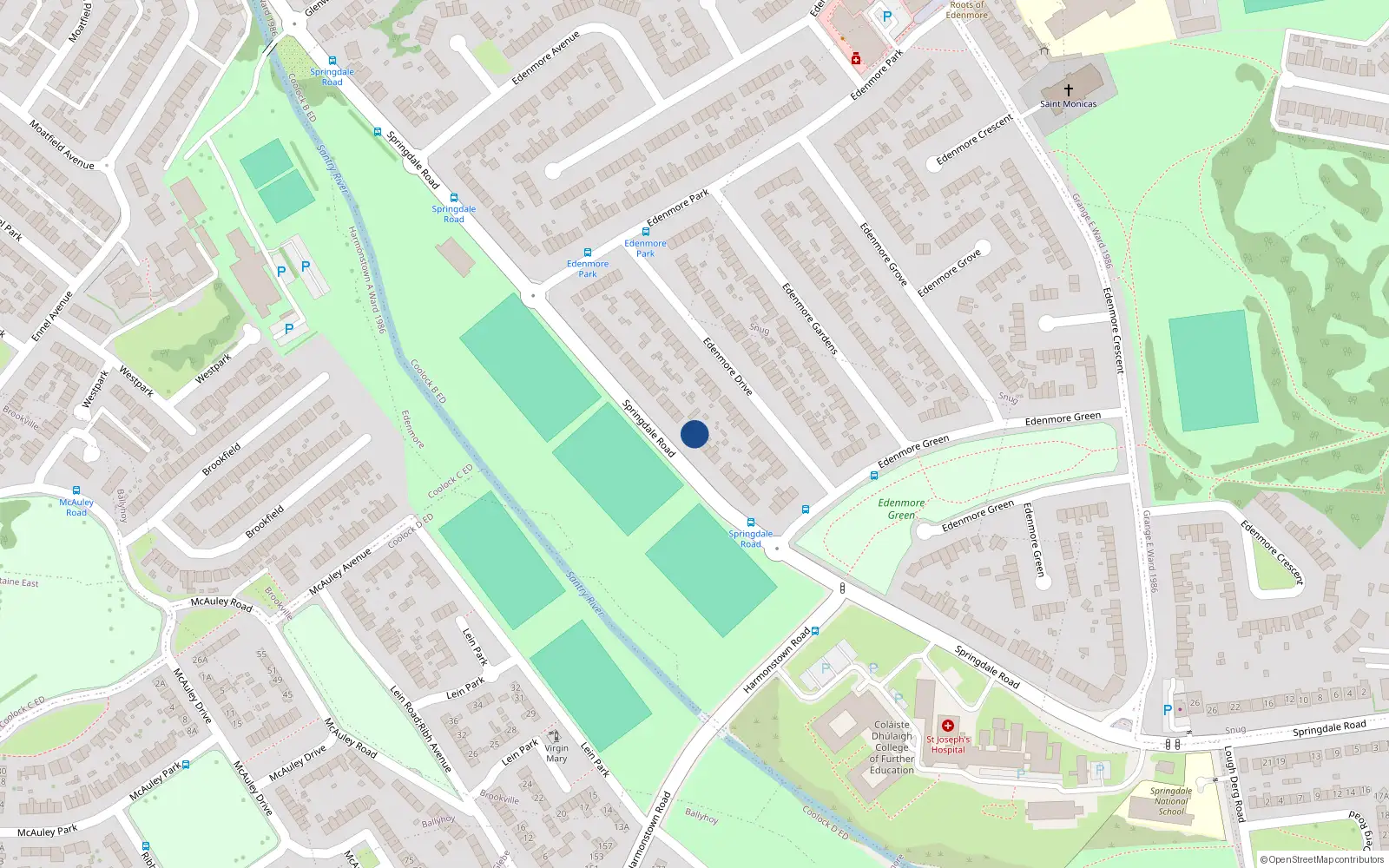 Overhead map showing the location of 96 Springdale Road, Dublin 5