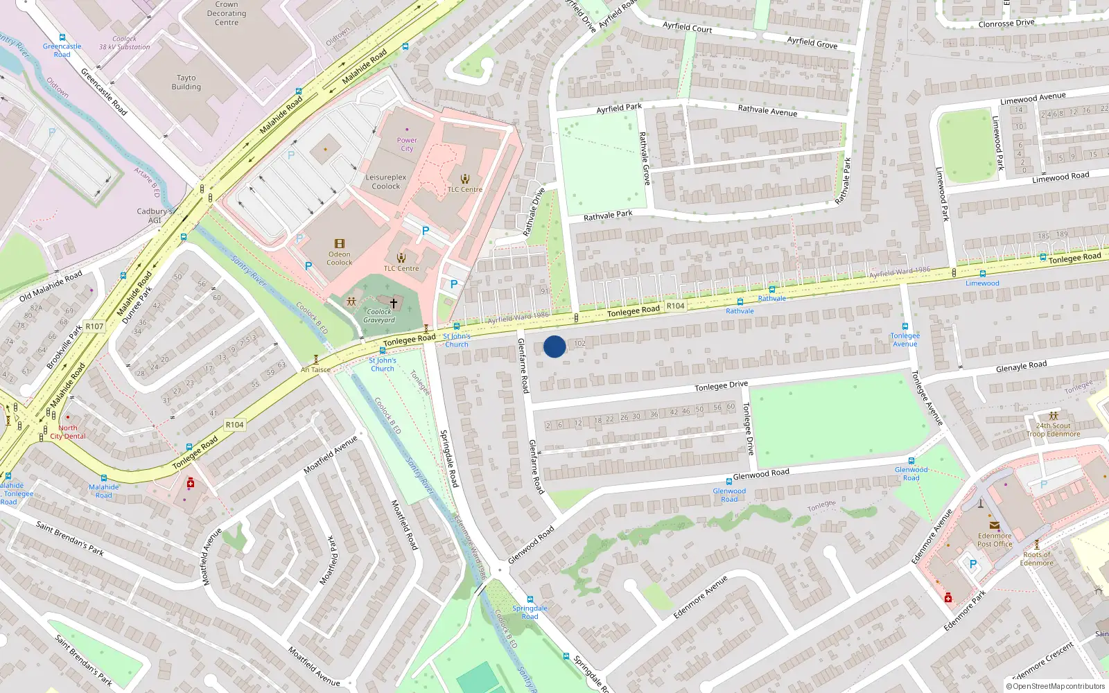 Overhead map showing the location of 96 Tonlegee Road, Raheny, Dublin 5