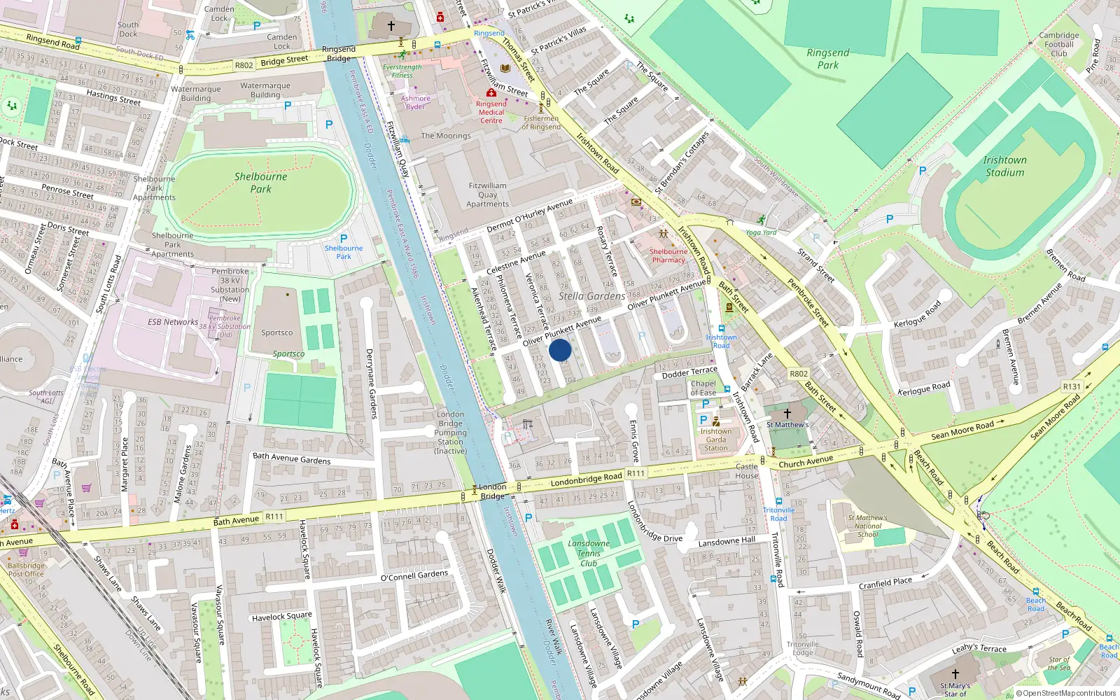 Overhead map showing the location of 96 Veronica Terrace, Irishtown
