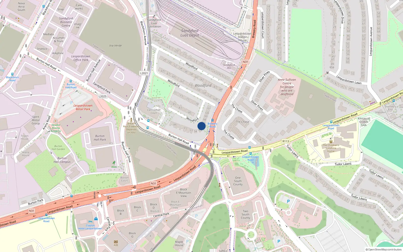 Overhead map showing the location of 96 Woodford, Brewery Road, Stillorgan