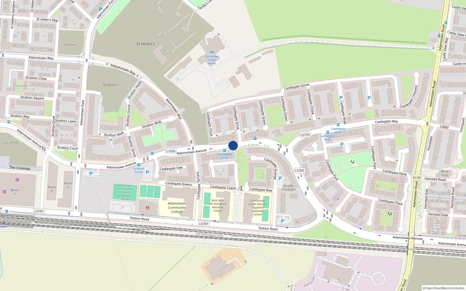 Overhead map showing the location of 97 Adamstown Avenue, Lucan