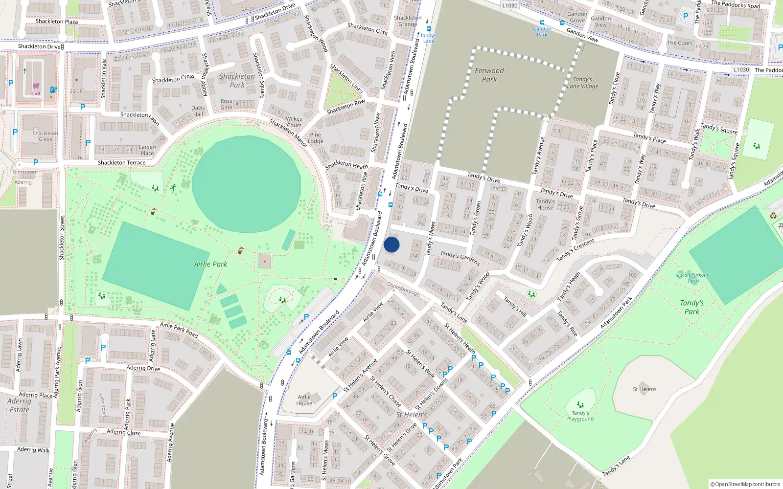Overhead map showing the location of 97 Adamstown Boulevard, Lucan