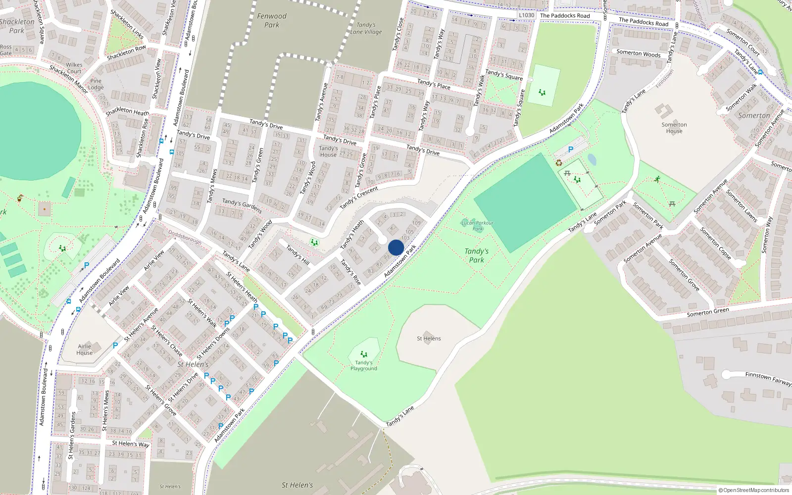 Overhead map showing the location of 97 Adamstown Park, Lucan