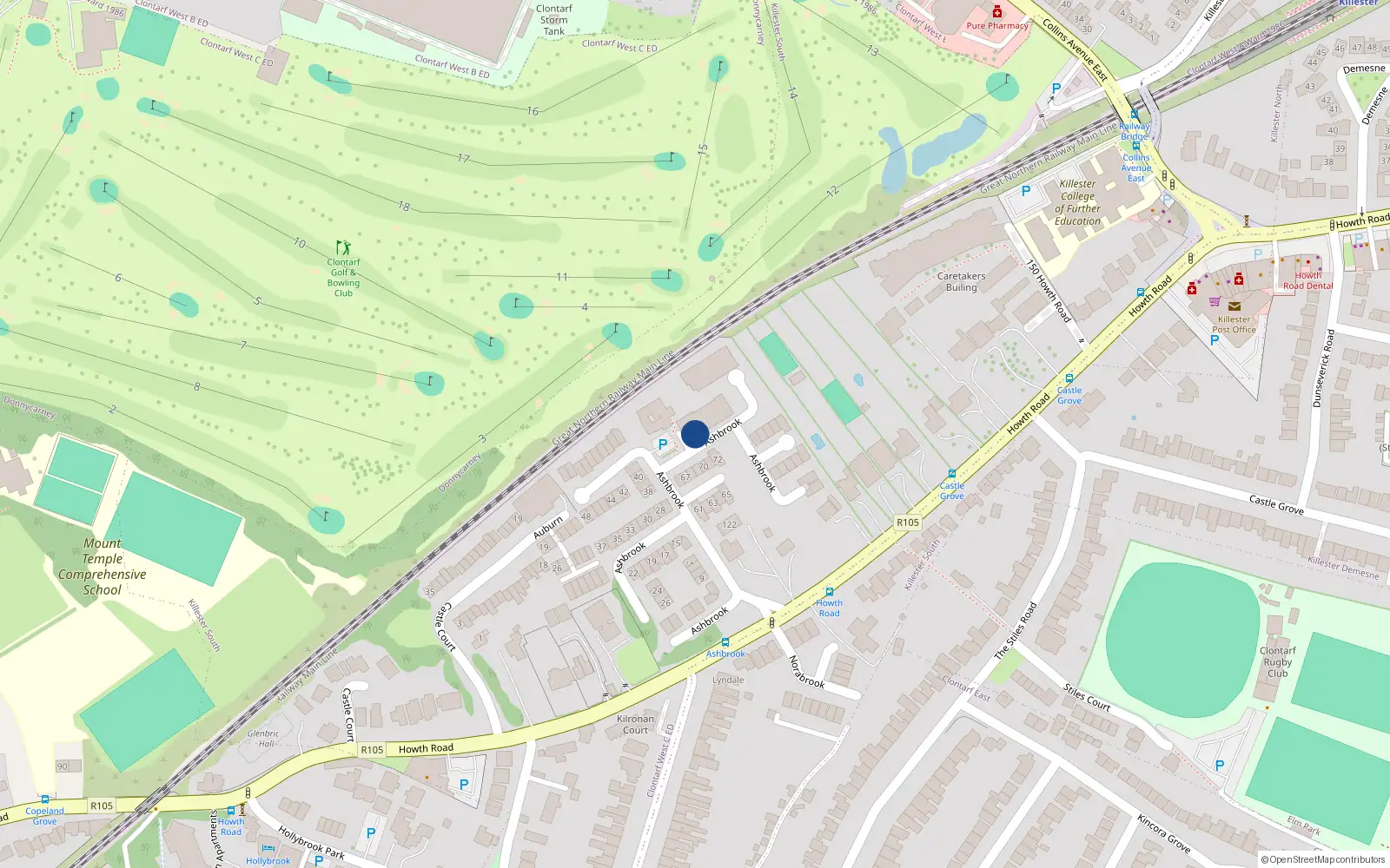 Overhead map showing the location of 97 Ashbrook, Clontarf Dublin 3