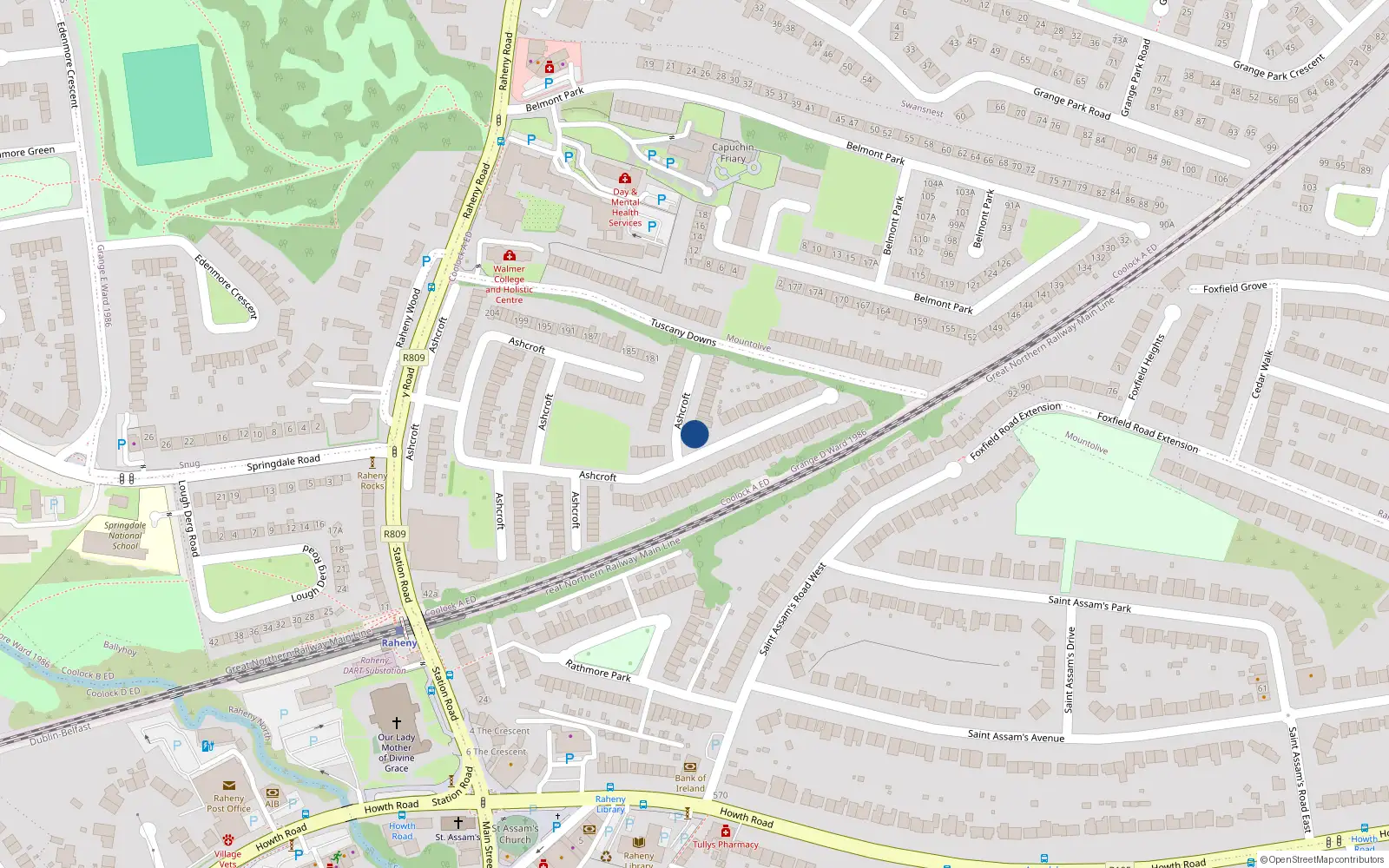 Overhead map showing the location of 97 Ashcroft, Dublin 5