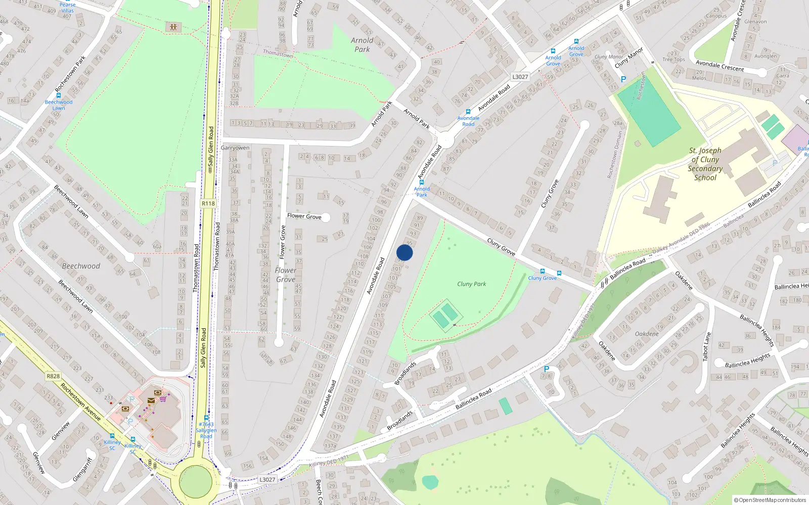 Overhead map showing the location of 97 Avondale Road, Fuentes