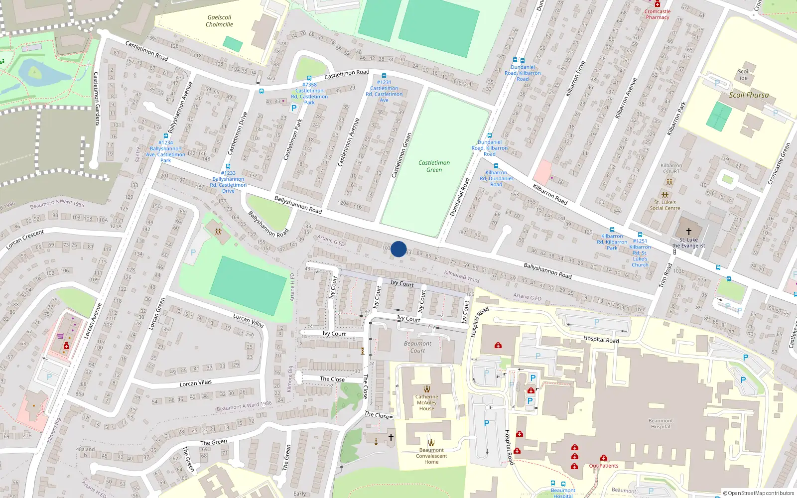 Overhead map showing the location of 97 Ballyshannon Road, Coolock, Dublin 5