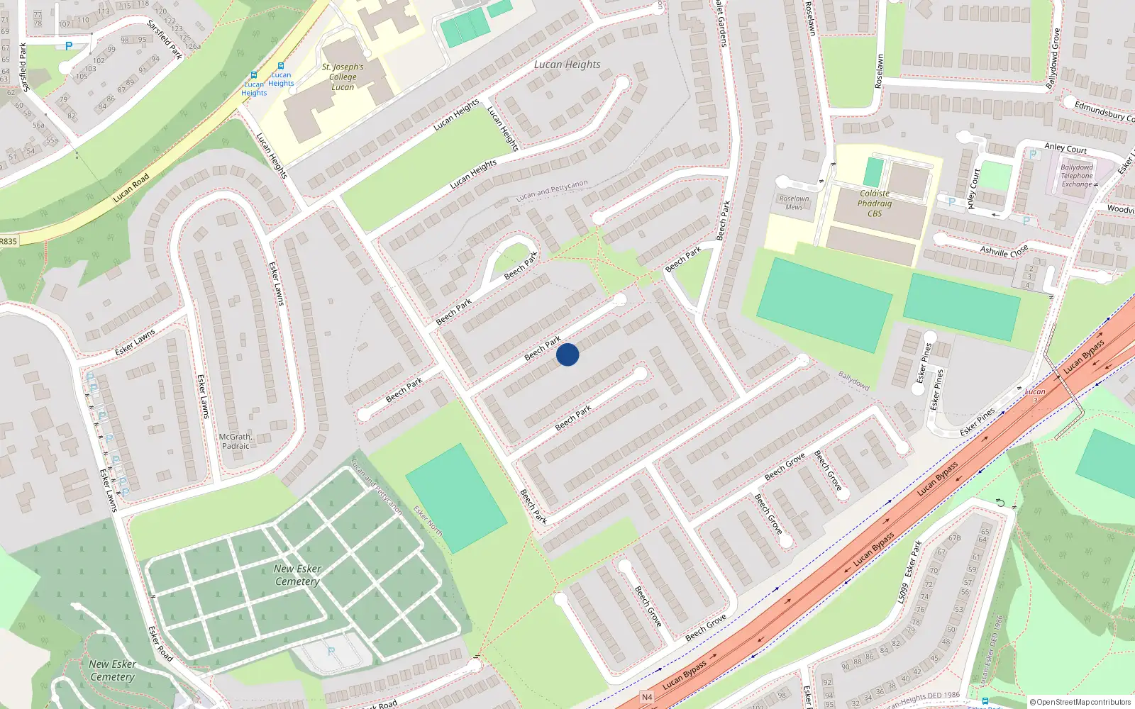 Overhead map showing the location of 97 Beech Park, Lucan