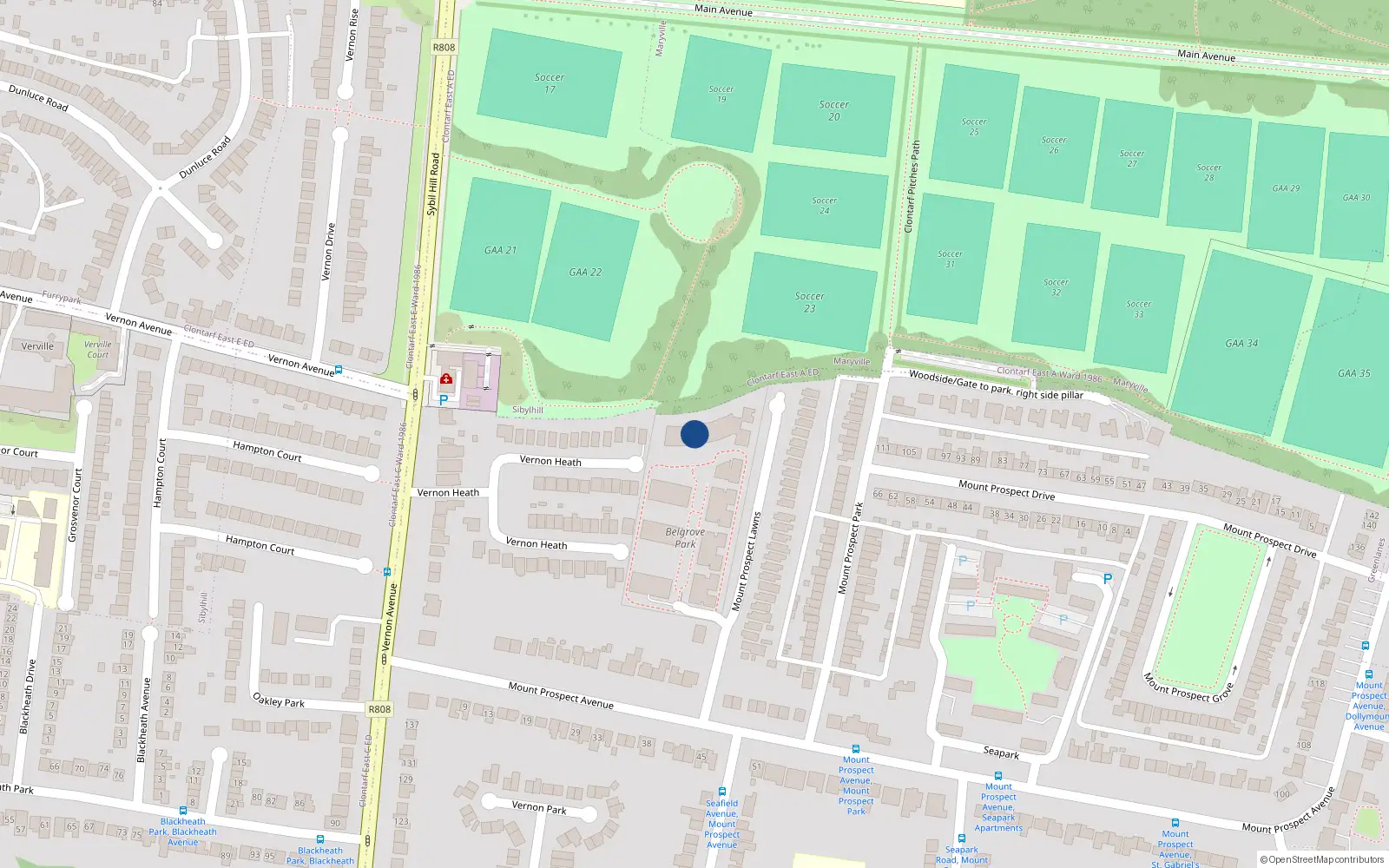 Overhead map showing the location of 97 Belgrove Park, Clontarf, Dublin 3