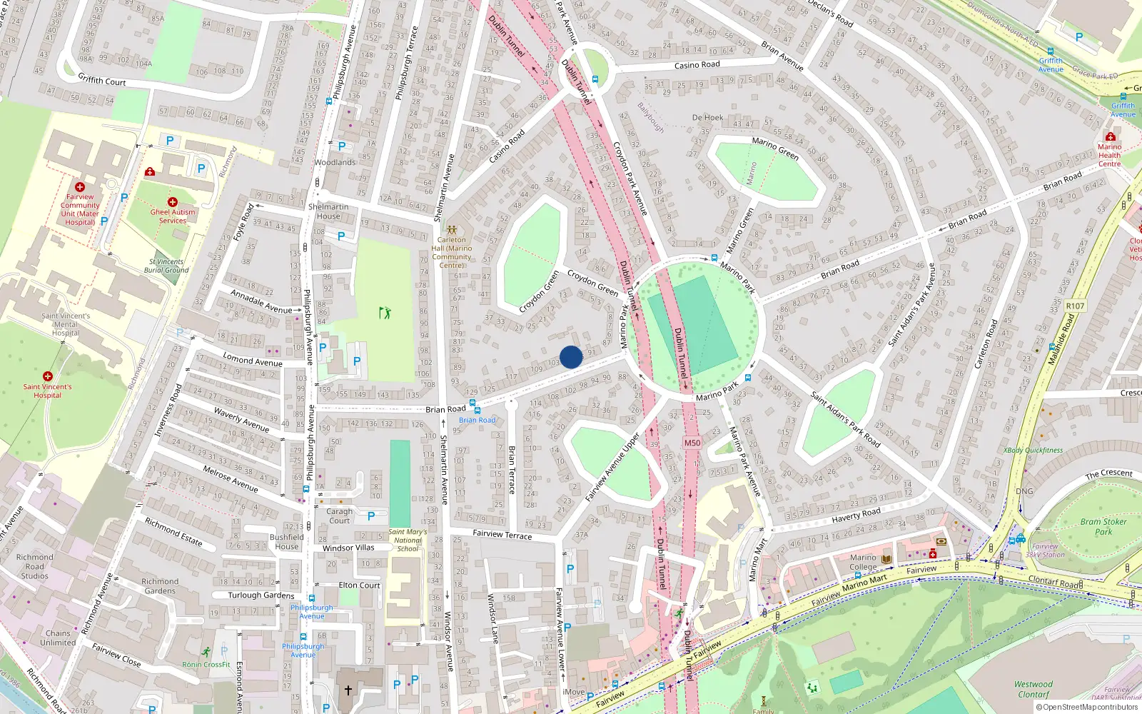 Overhead map showing the location of 97 Brian Road, Dublin 3