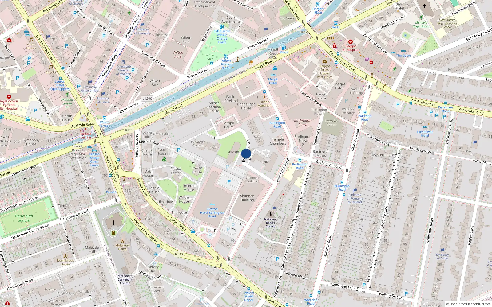 Overhead map showing the location of 97 Burleigh Court, Dublin 4
